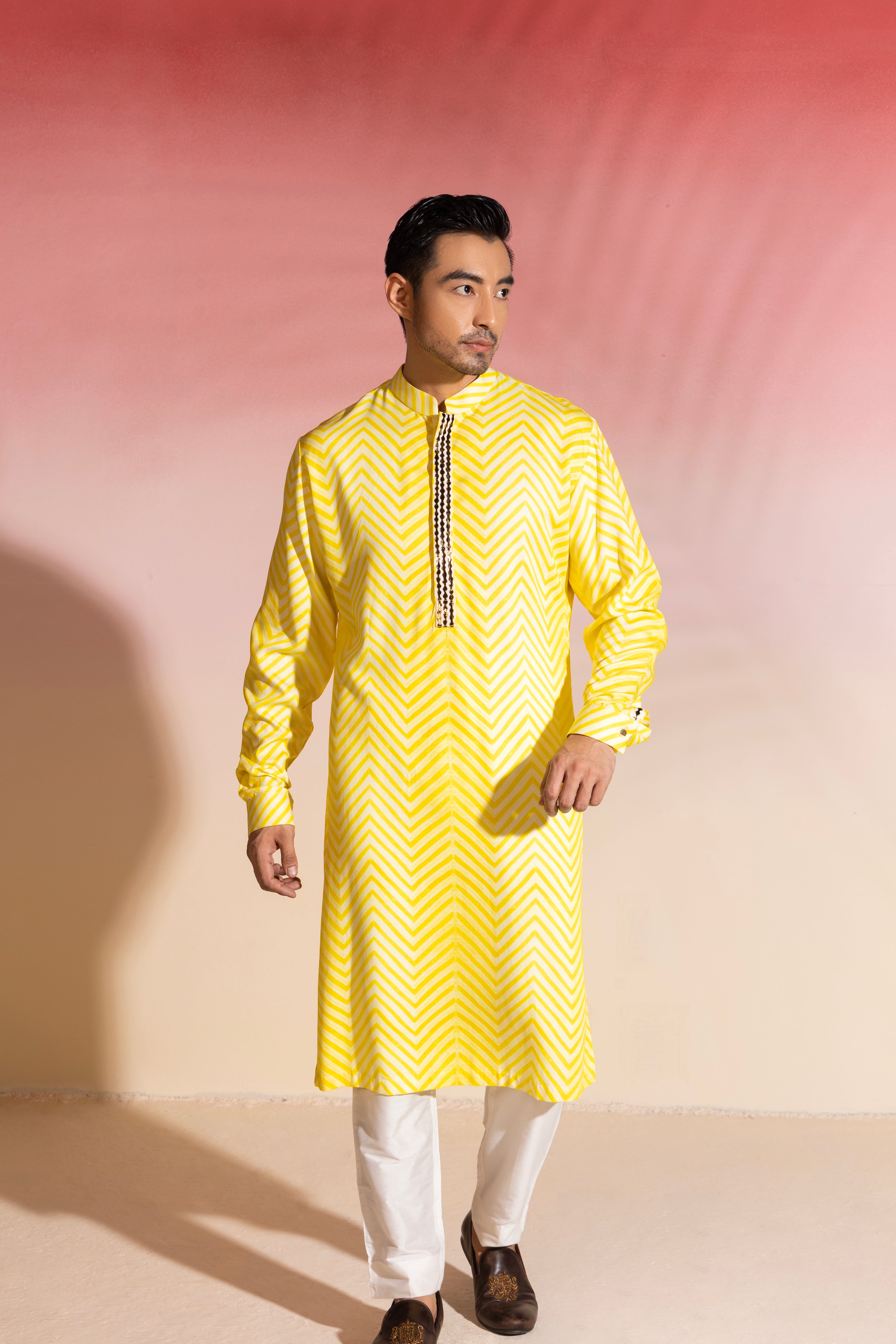 Shibori Kurta in Lemon