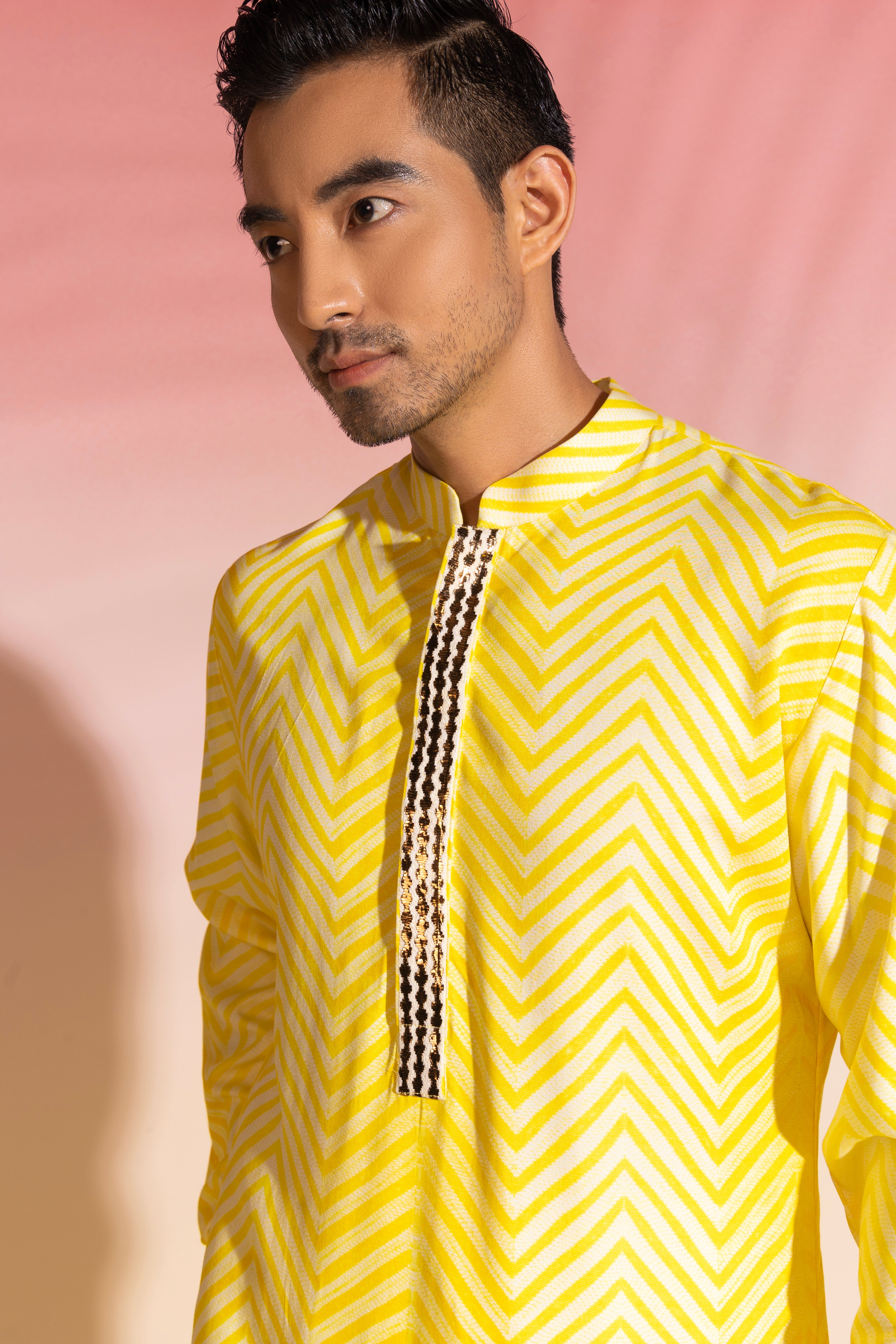 Shibori Kurta in Lemon