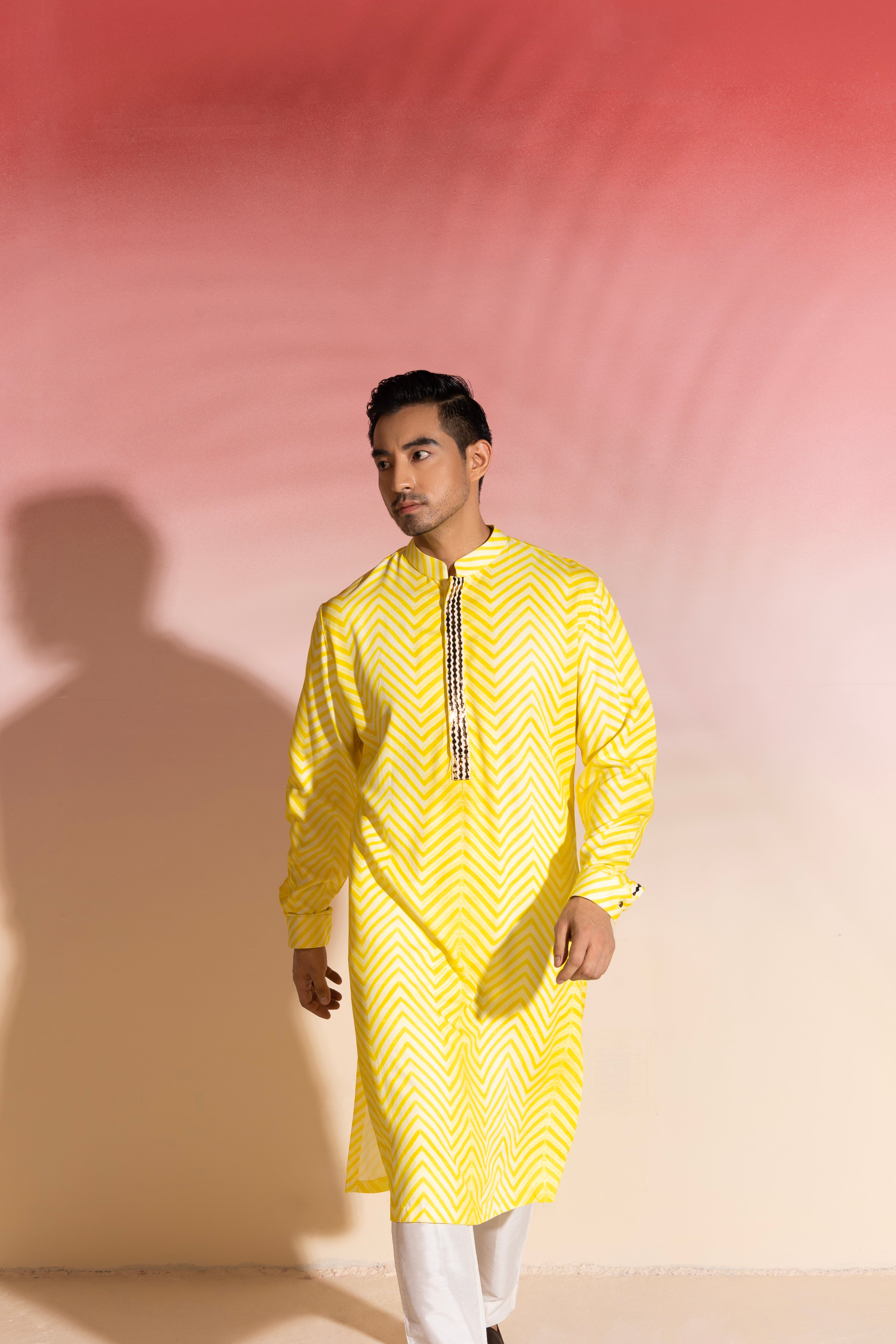 Shibori Kurta in Lemon