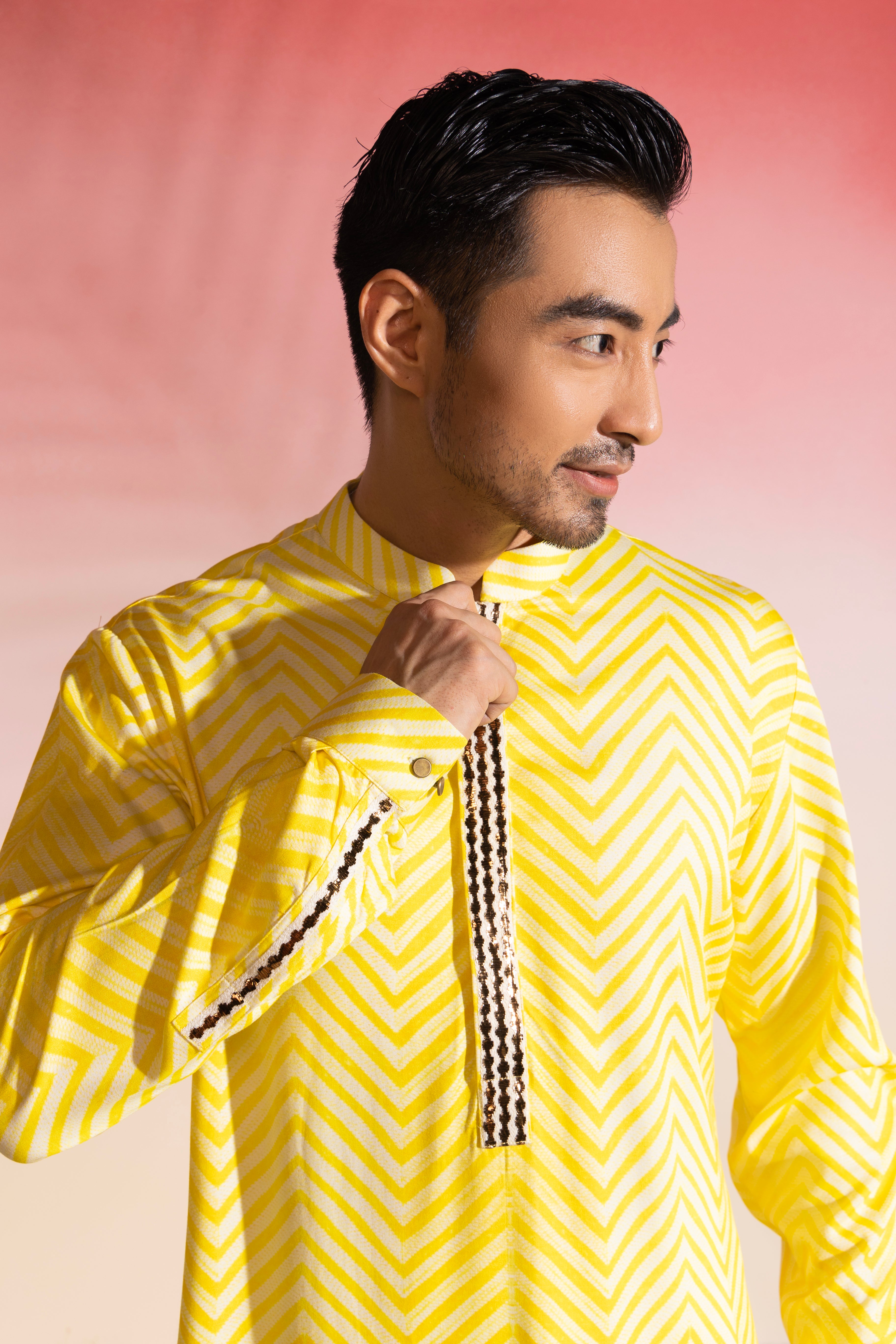 Shibori Kurta in Lemon