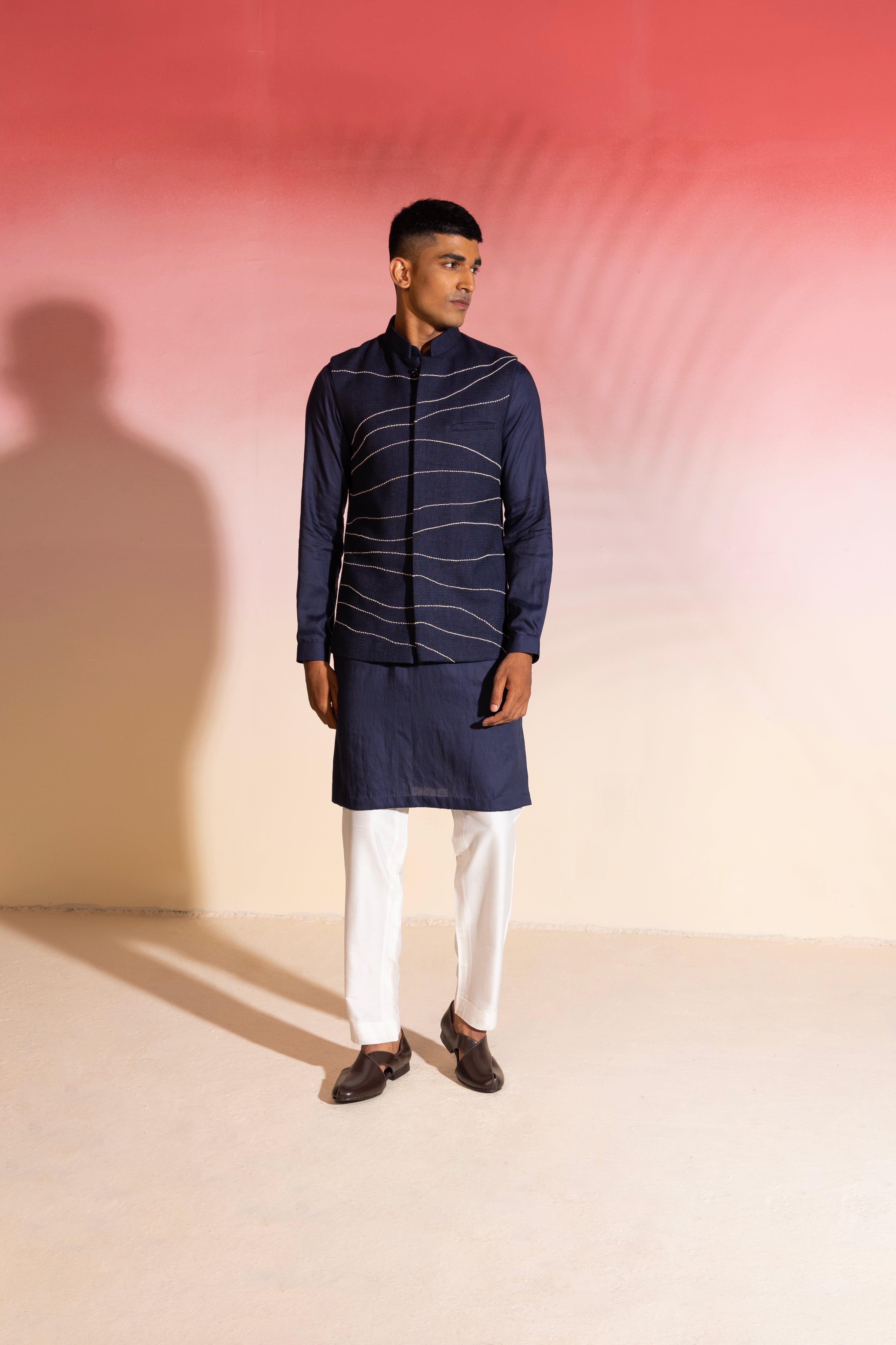 Flow Navy Kurta-Nehru Set