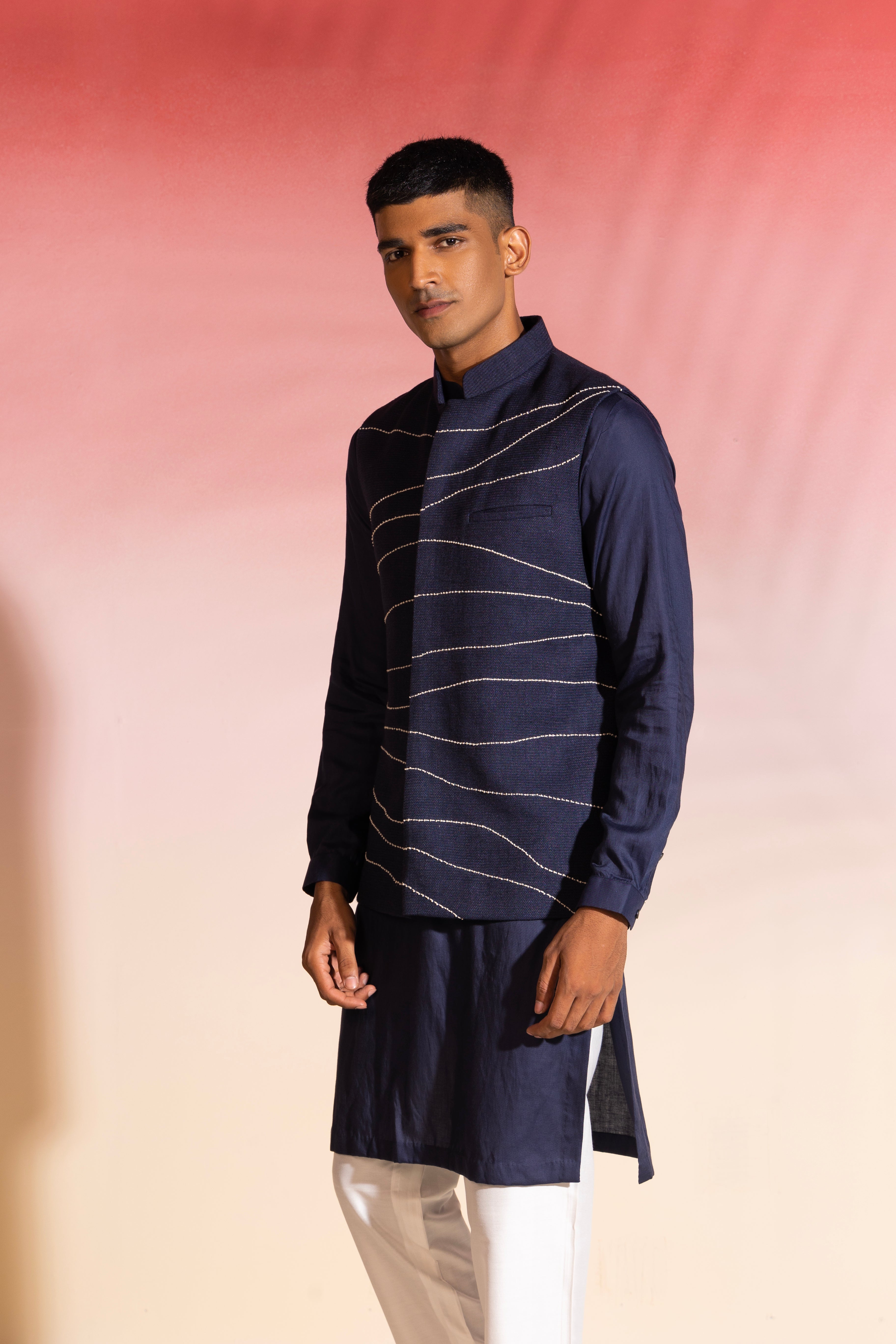 Flow Navy Kurta-Nehru Set