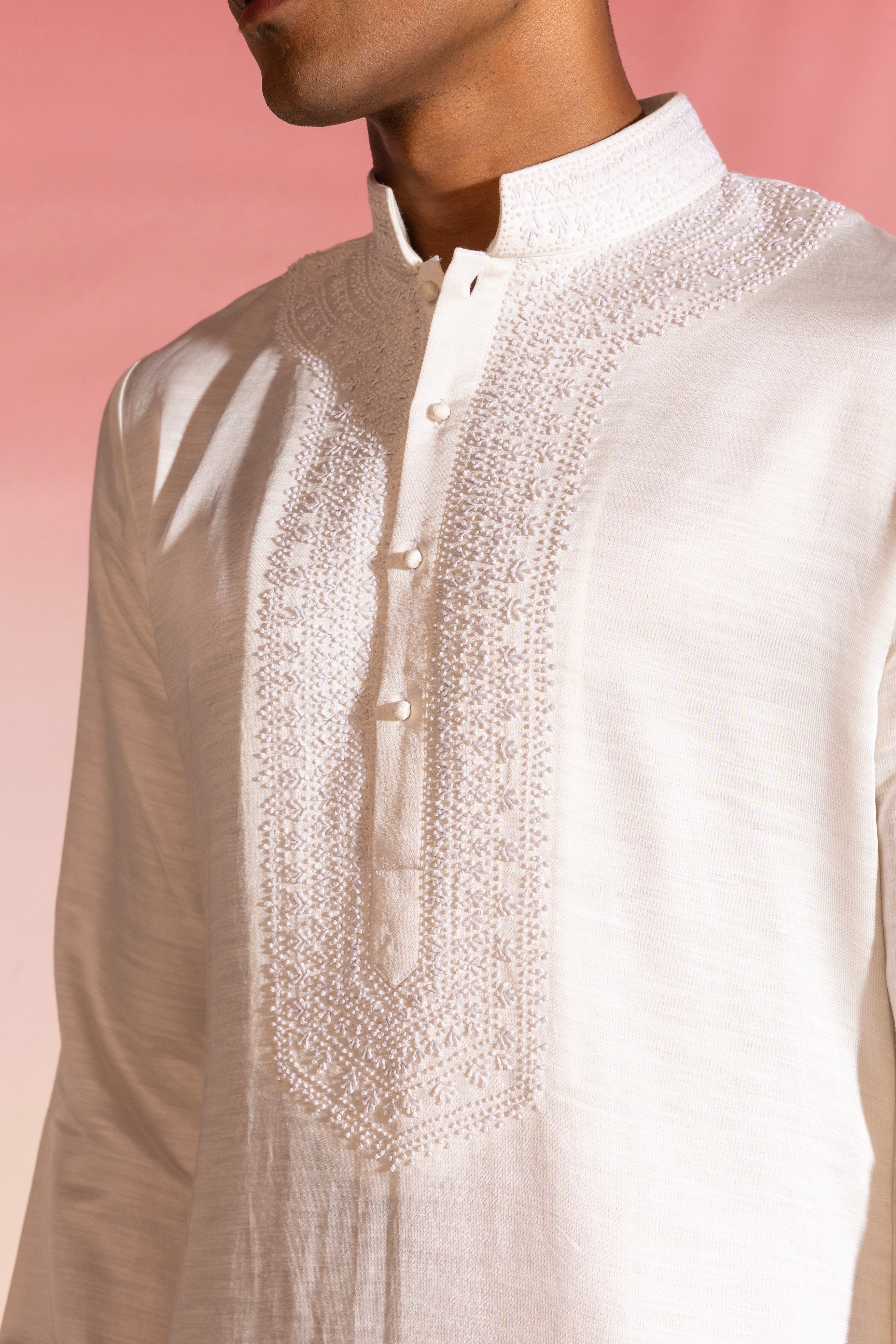 Ivory French-Knot Kurta