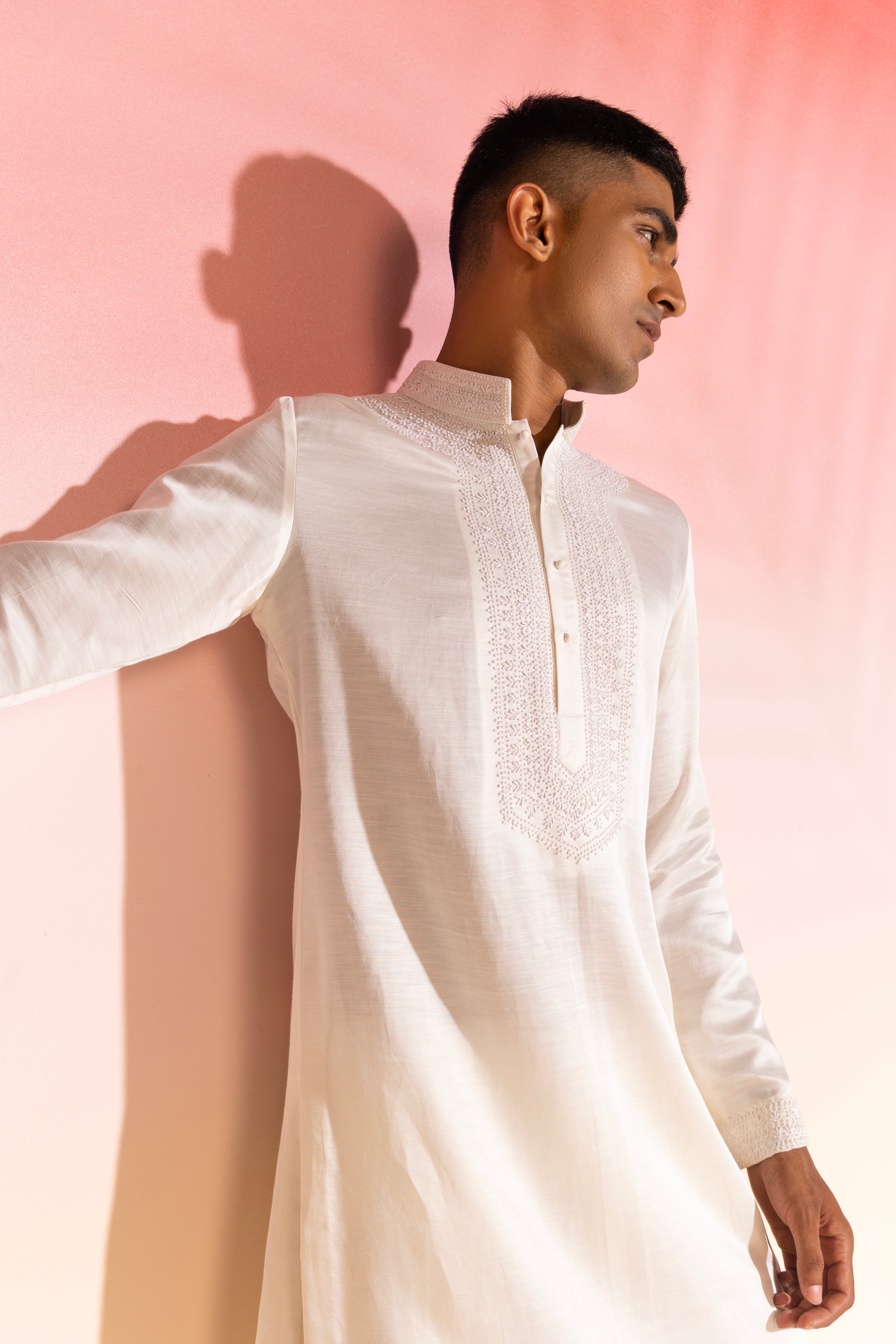 Ivory French-Knot Kurta