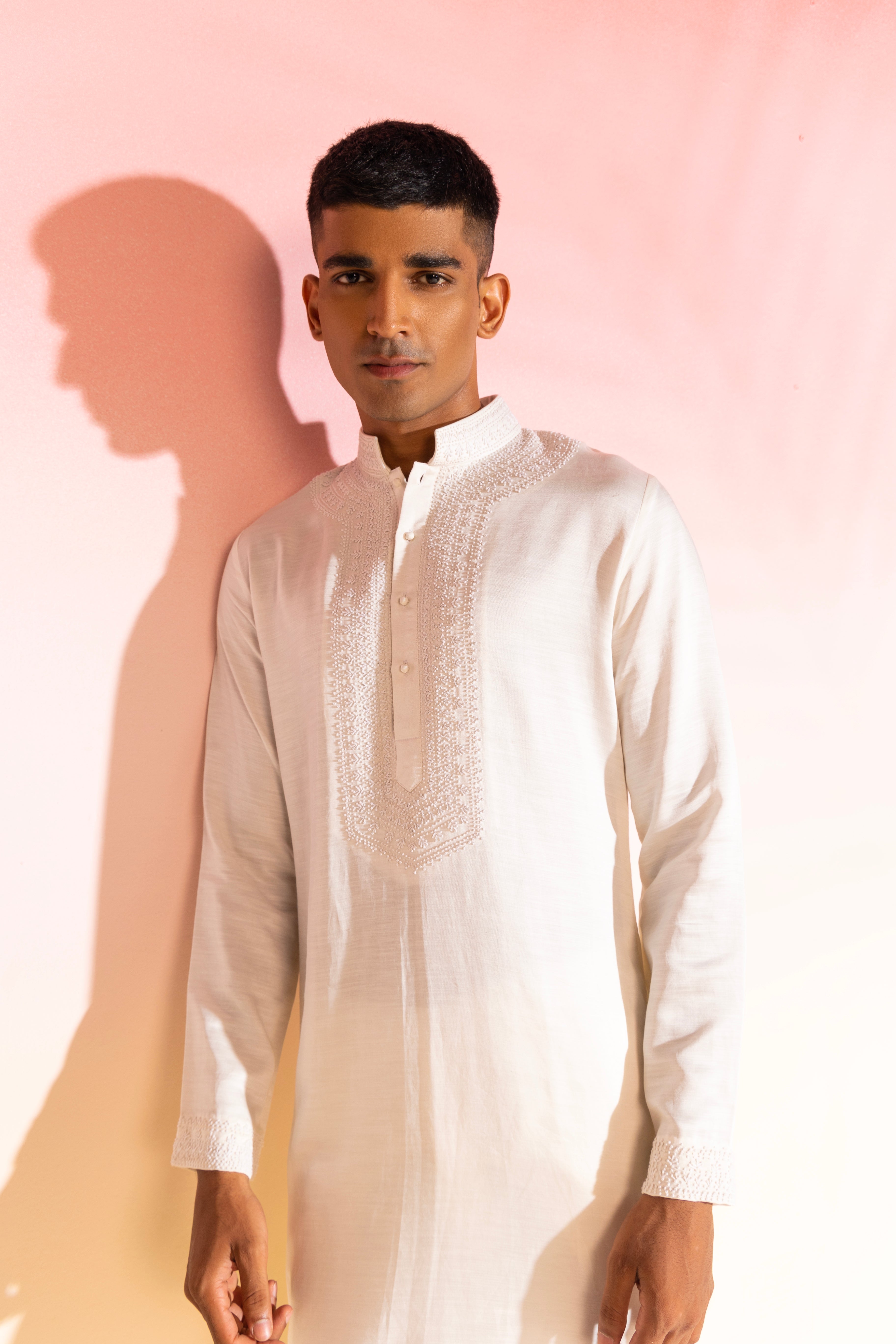 Ivory French-Knot Kurta