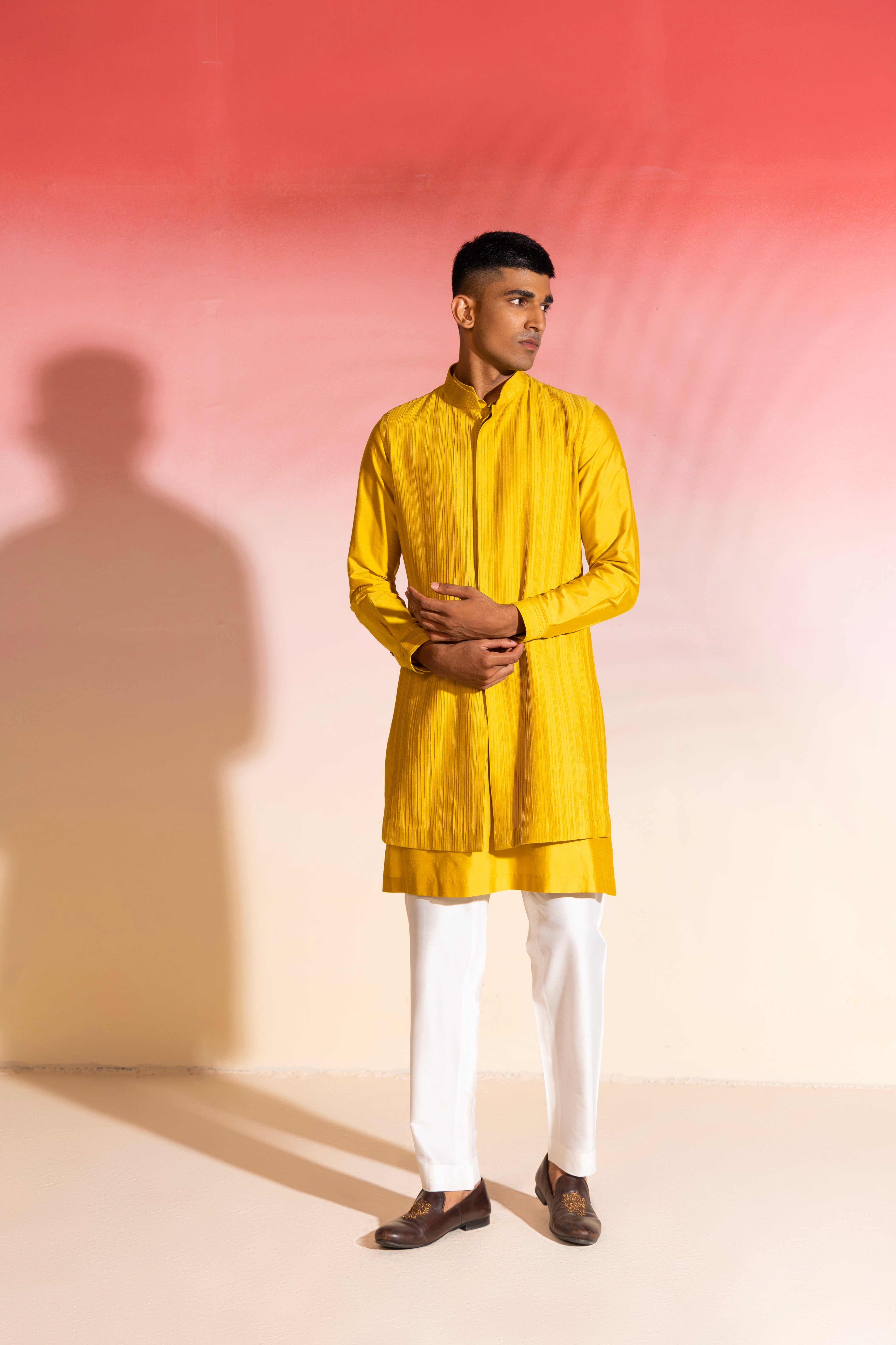 Mustard Jacket with Kurta Set