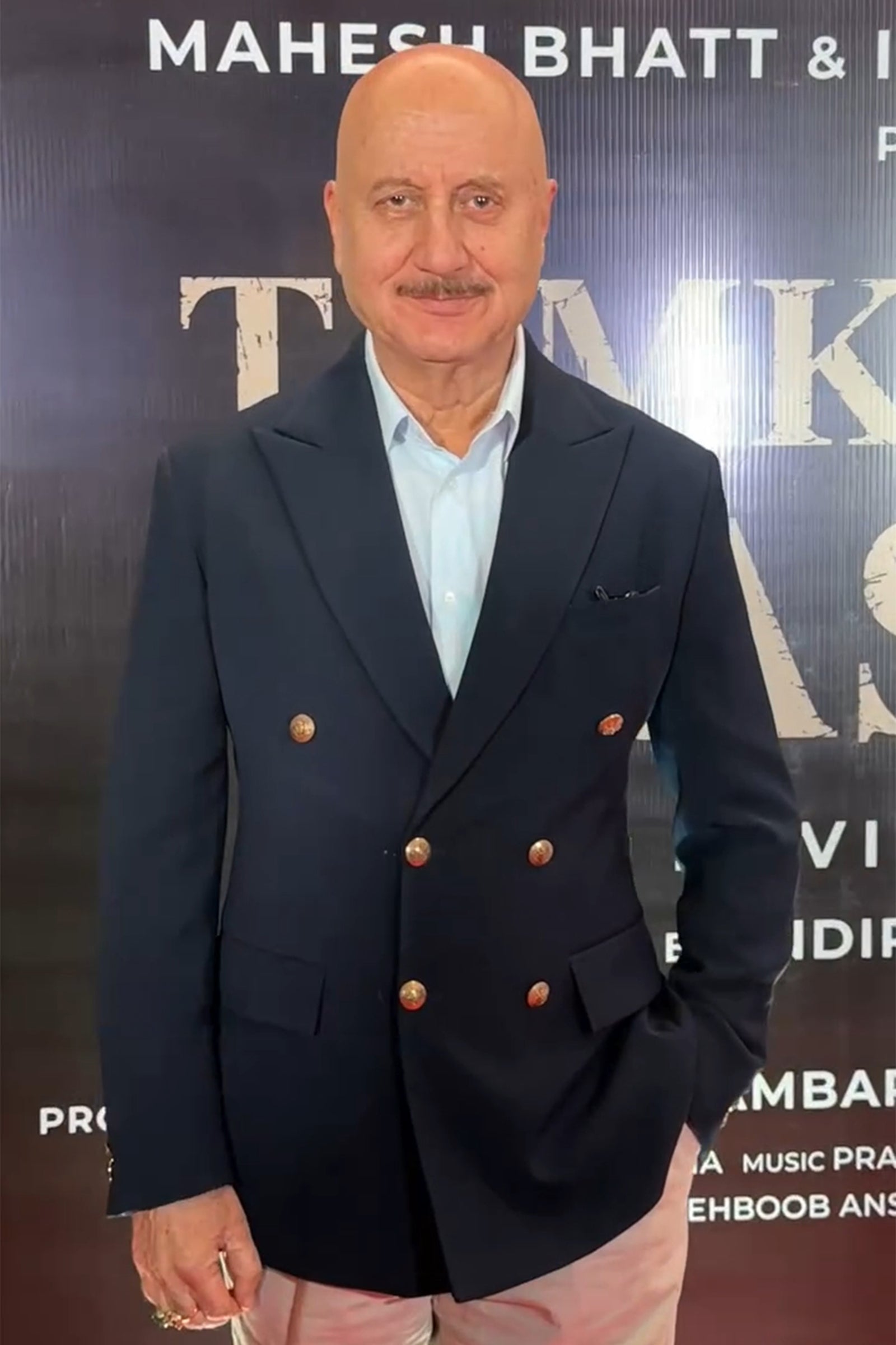 anupam kher in Navy Double-breast Blazer