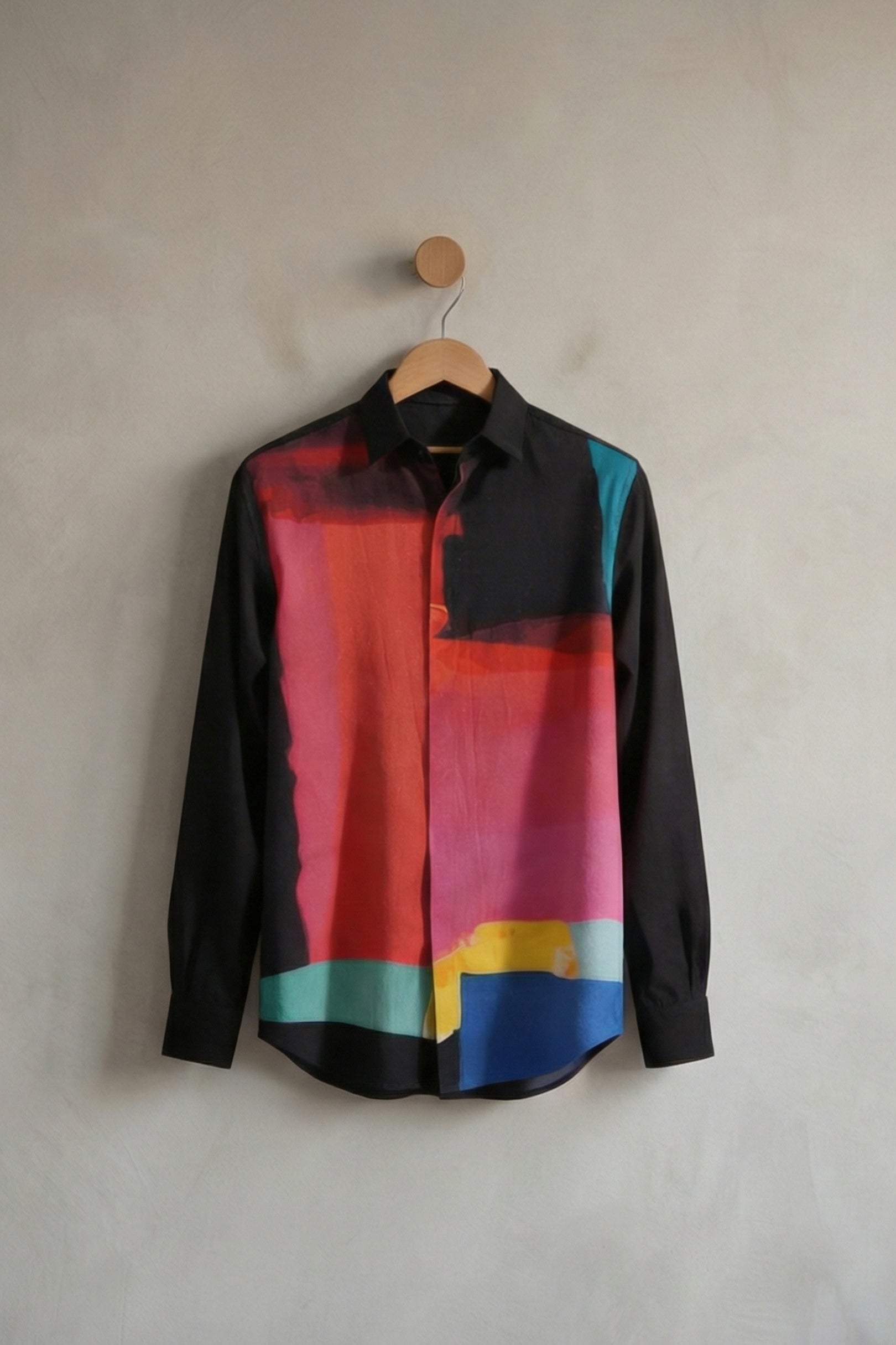 Noir Strokes | Men's Printed Cotton-Linen Shirt