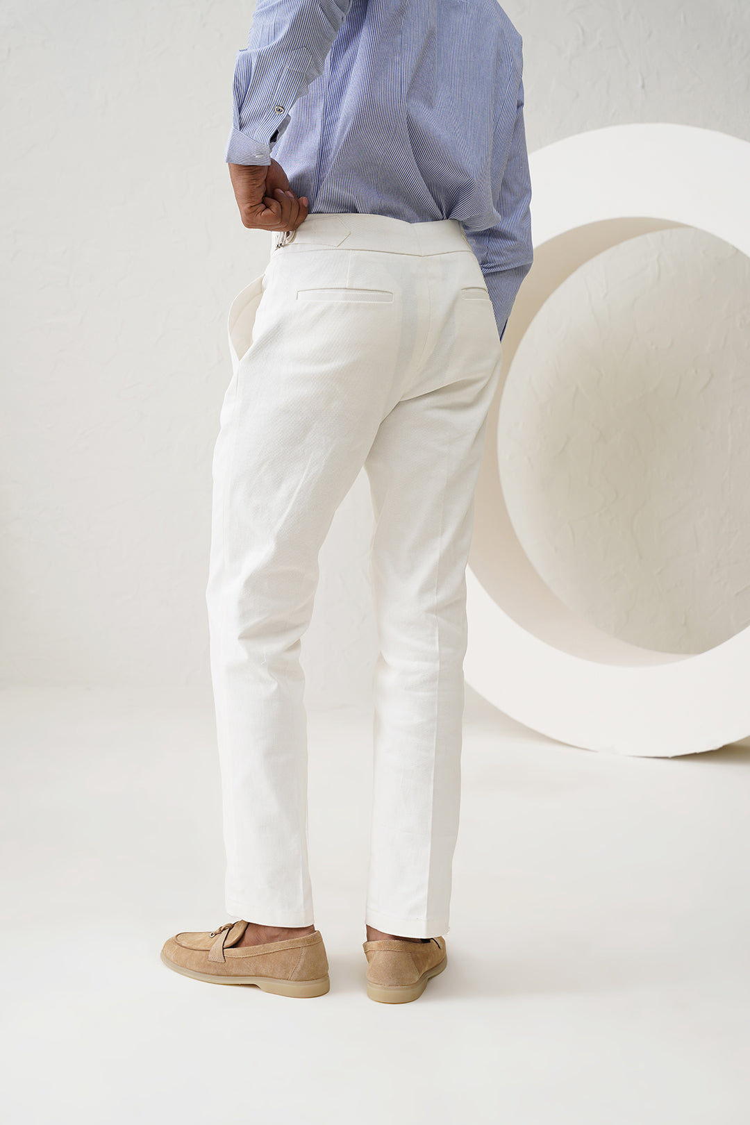 High-buckle Ivory Cotton Trousers