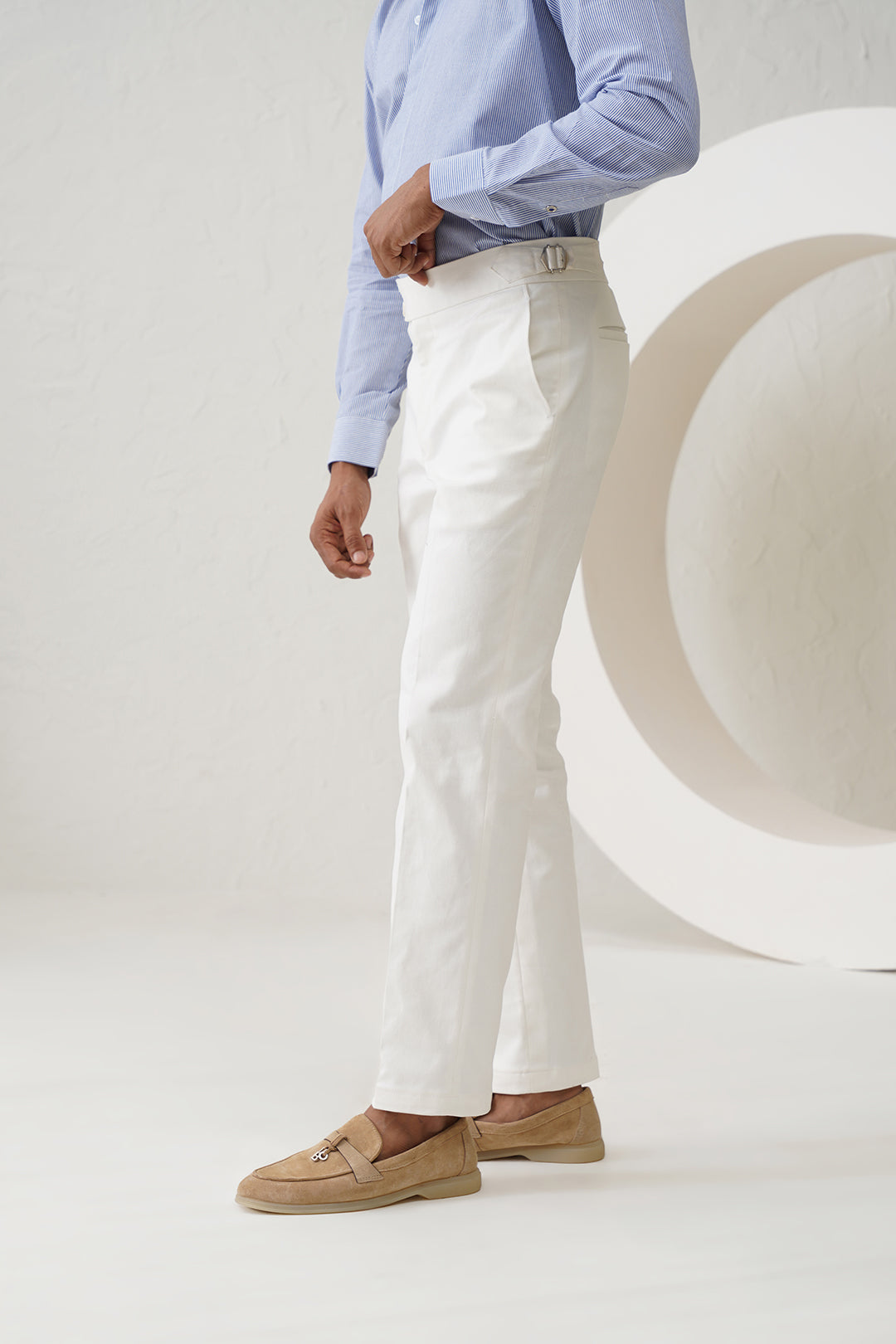 High-buckle Ivory Cotton Trousers