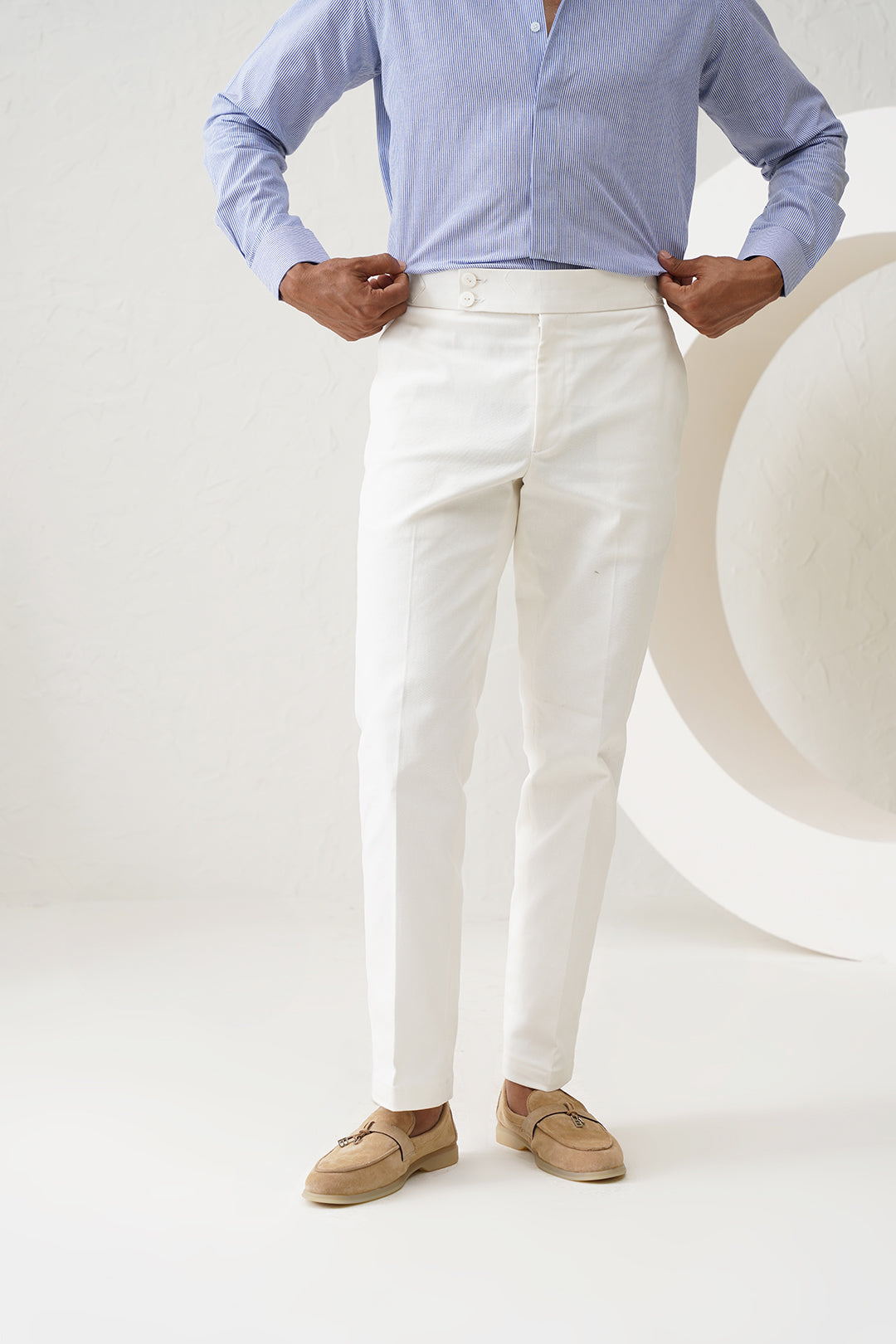 High-buckle Ivory Cotton Trousers