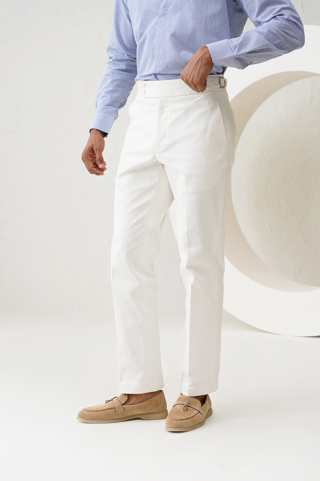 High-buckle Ivory Cotton Trousers