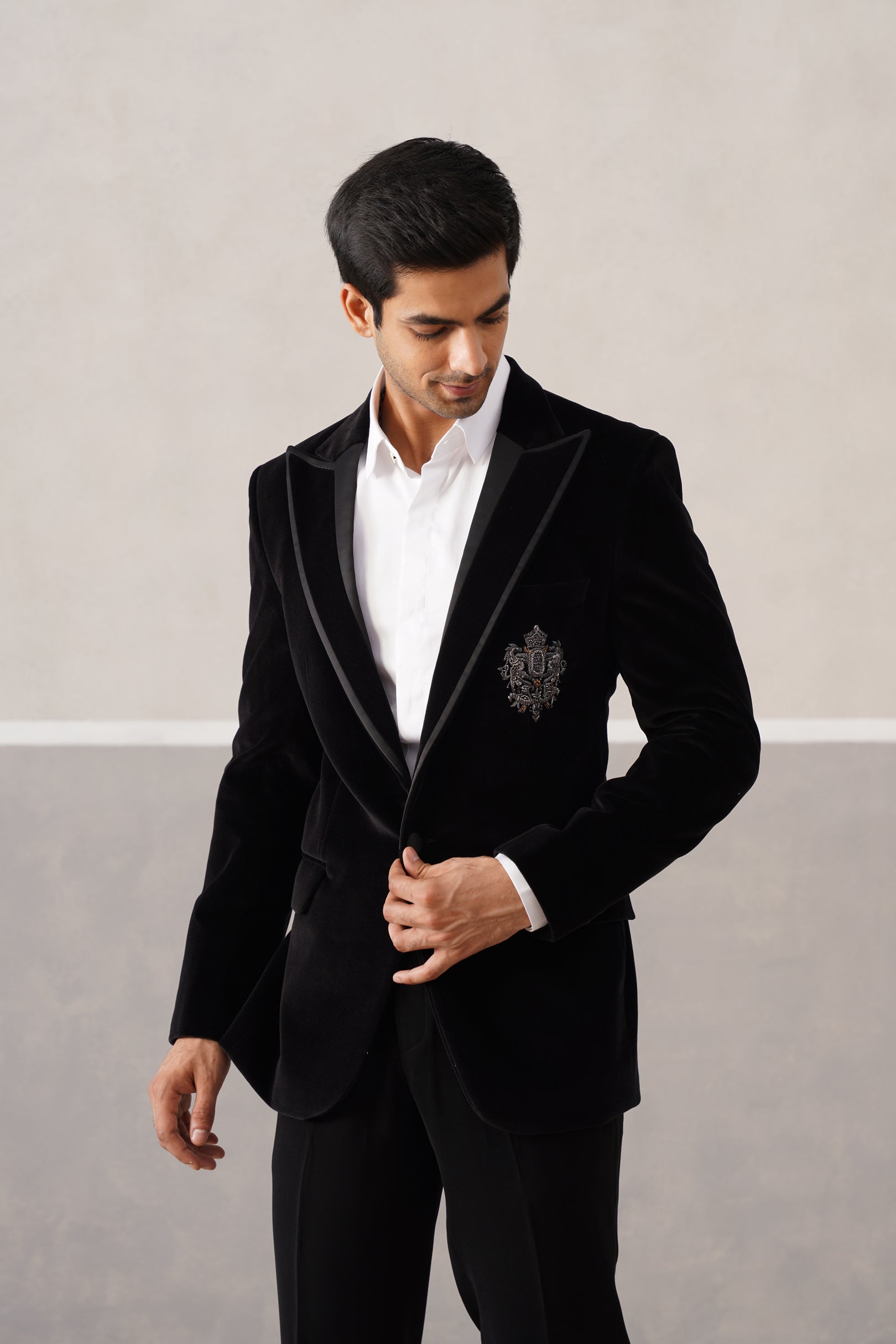 strapless black dress with slit Velvet Blk Tux