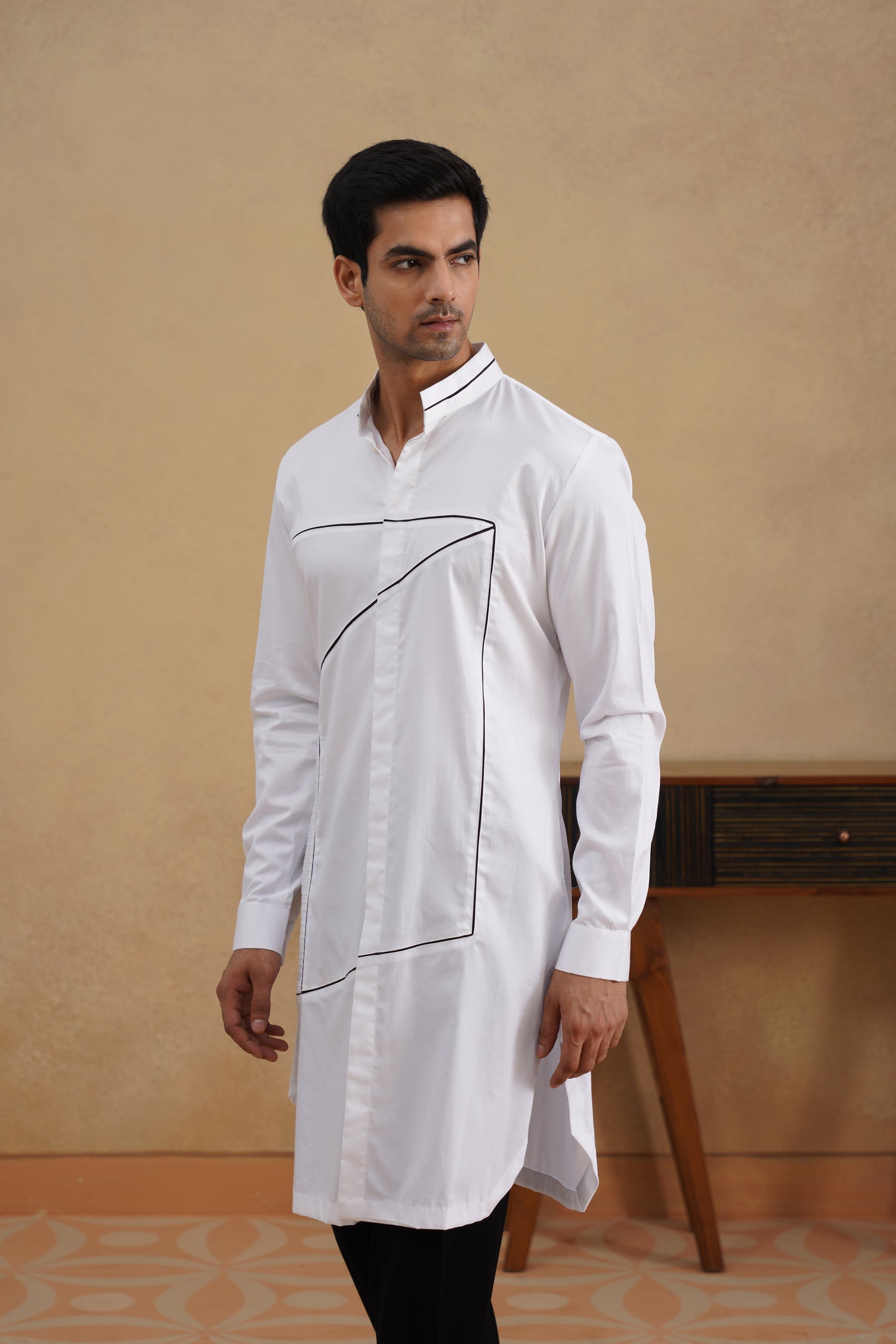 3-d box kurta white