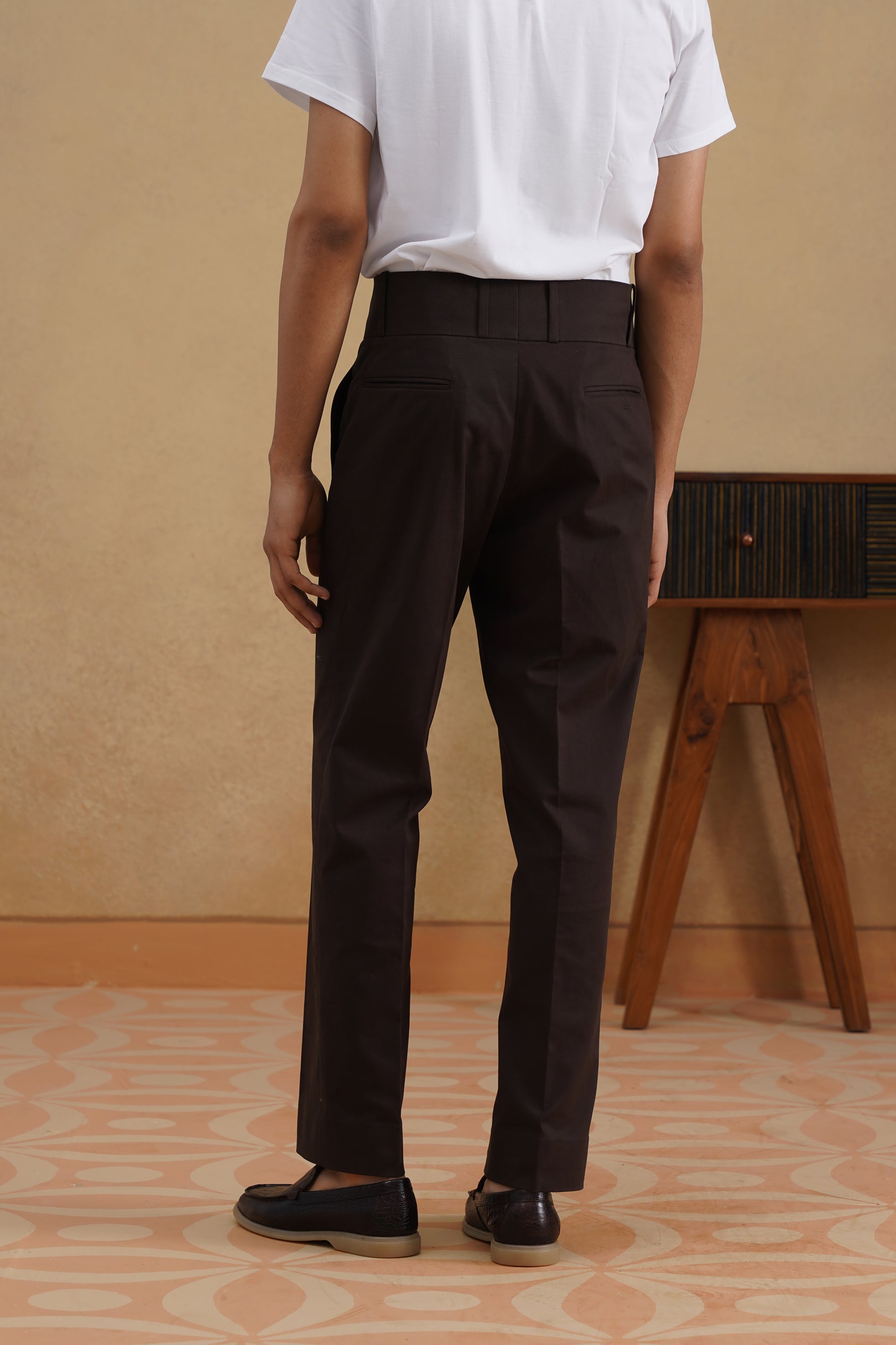 High-buckle Brown Cotton Trousers
