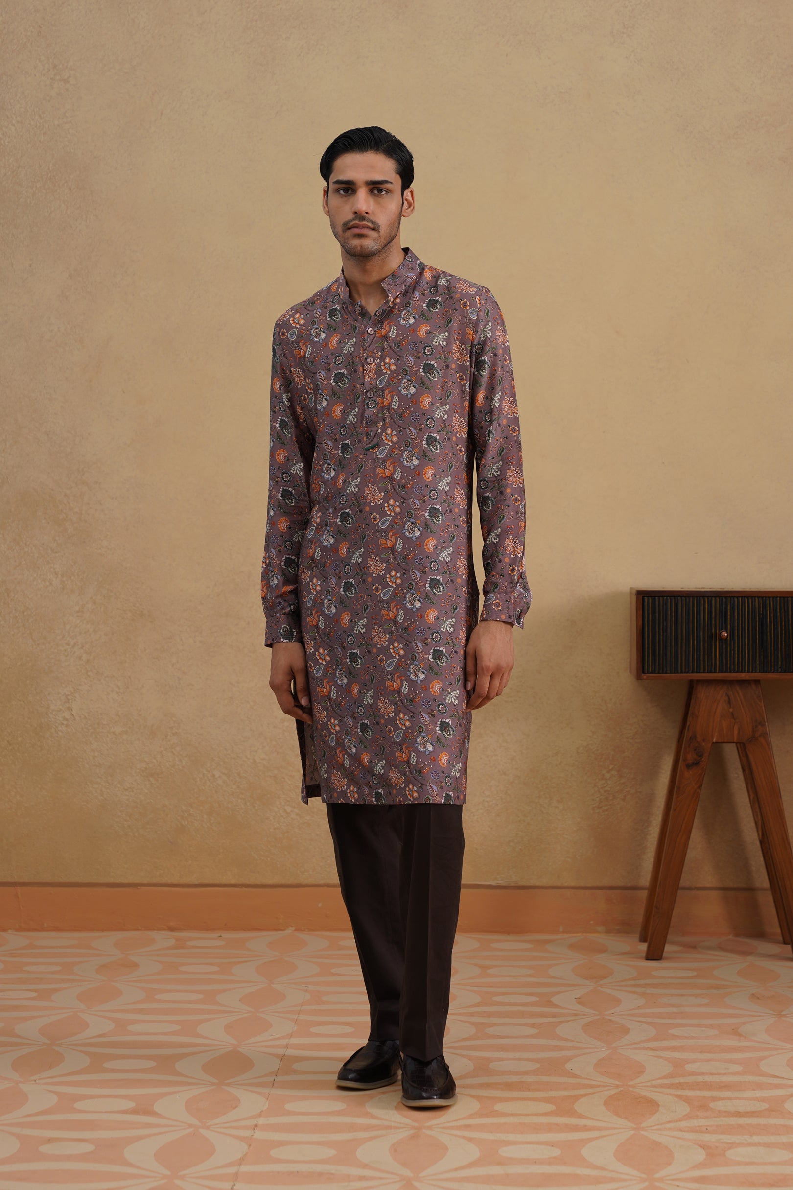 PURPLE-GREY FLORAL CALM KURTA