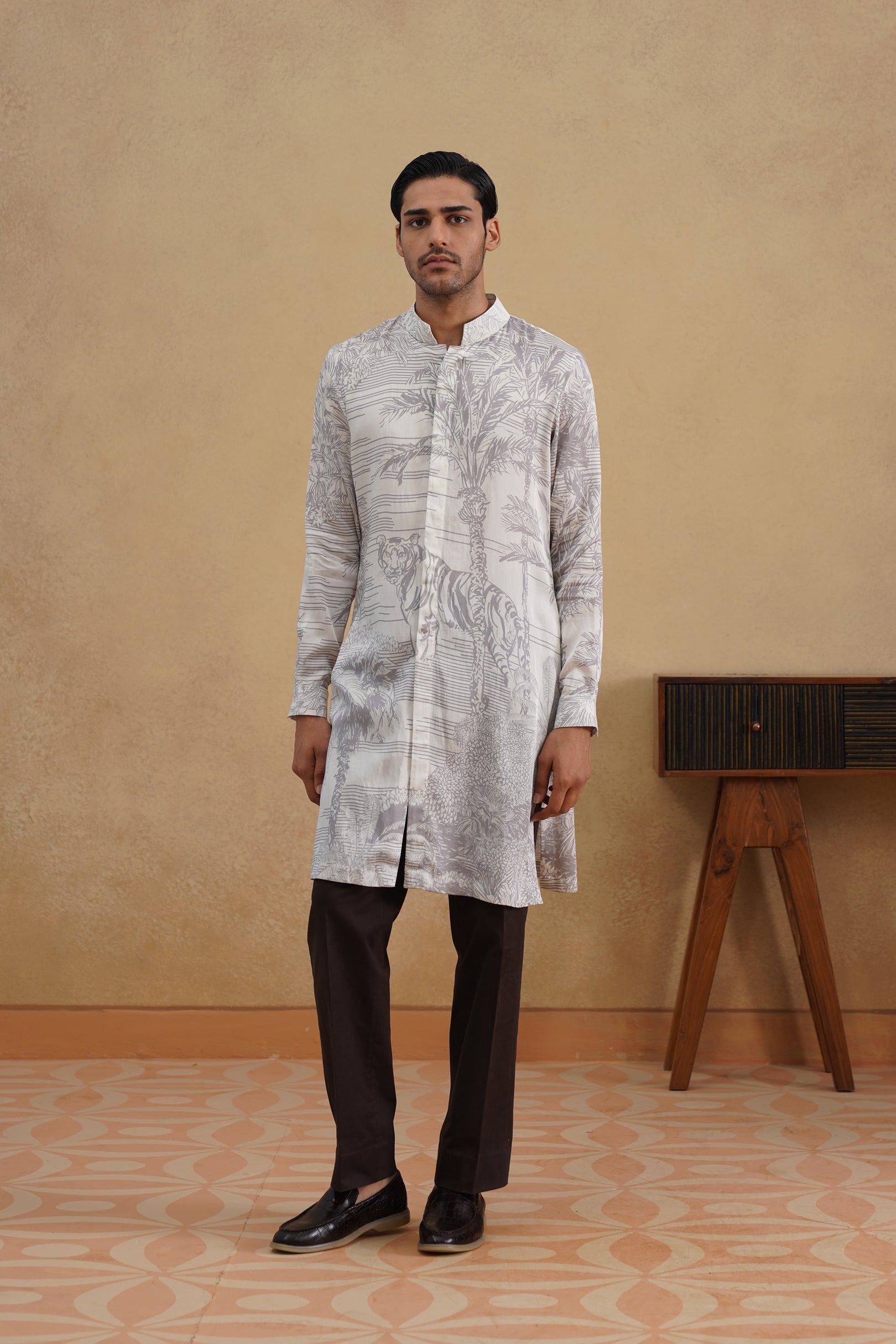 STENCIL KURTA(GREY/SILVER)
