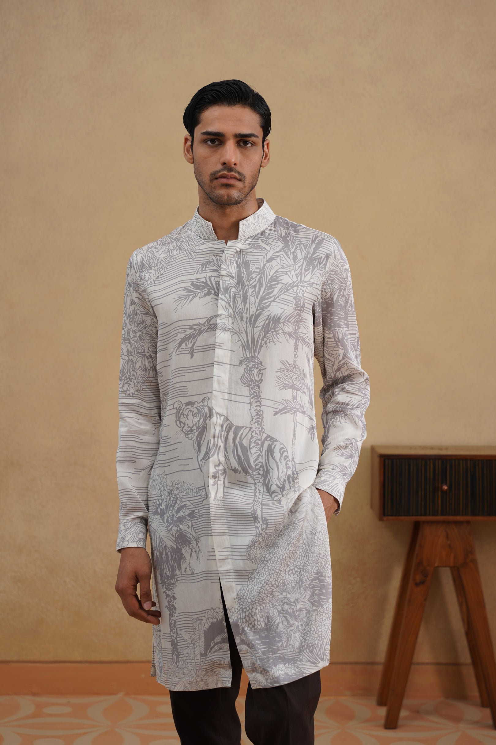 STENCIL KURTA(GREY/SILVER)