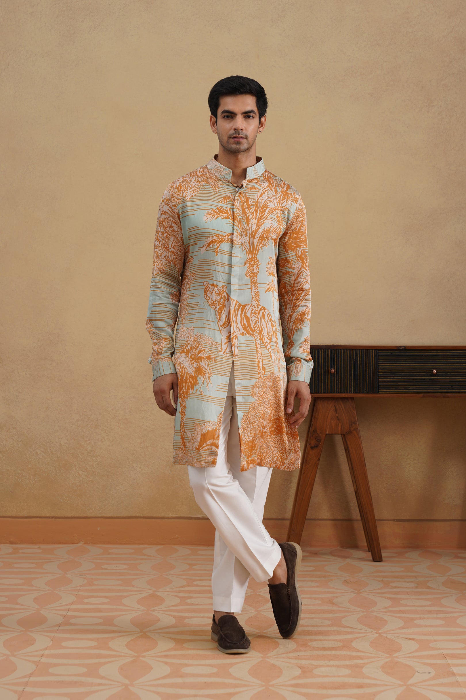 STENCIL KURTA(BLUE/TAN)