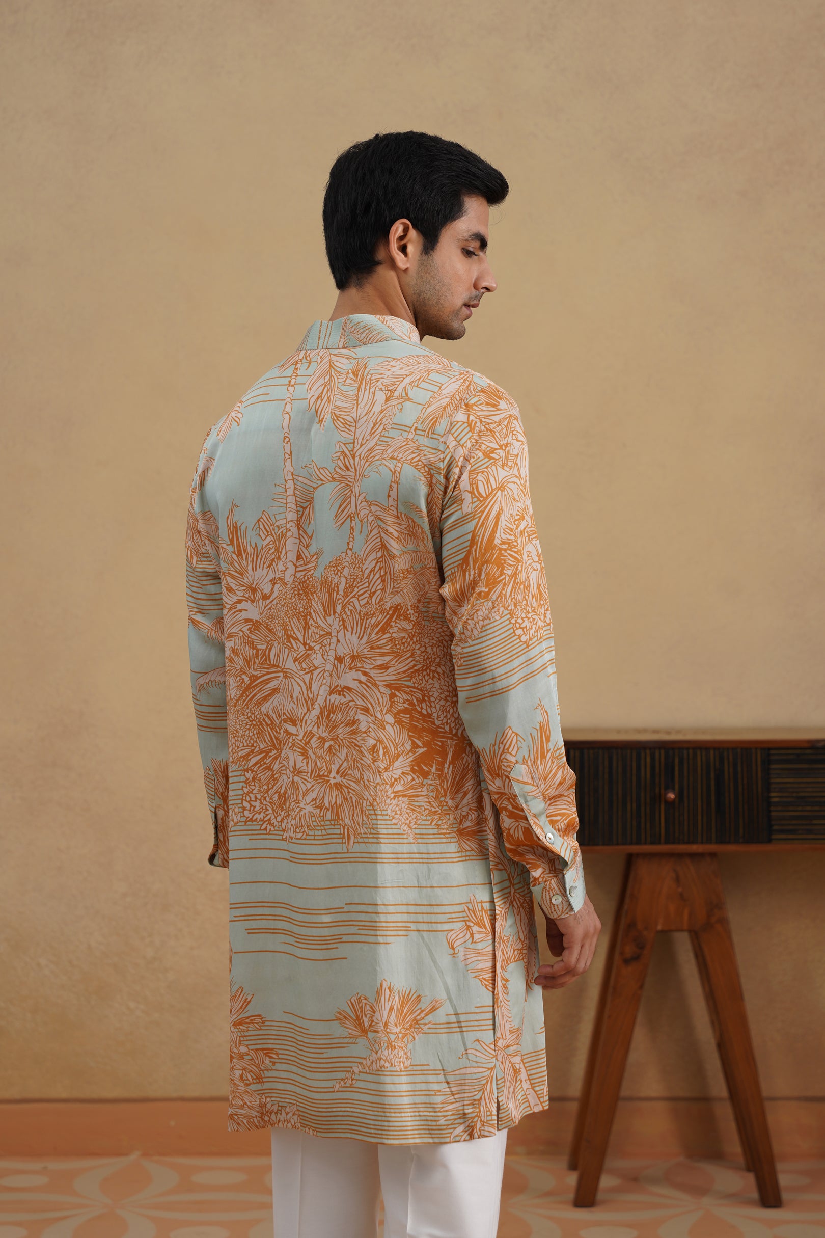 STENCIL KURTA(BLUE/TAN)