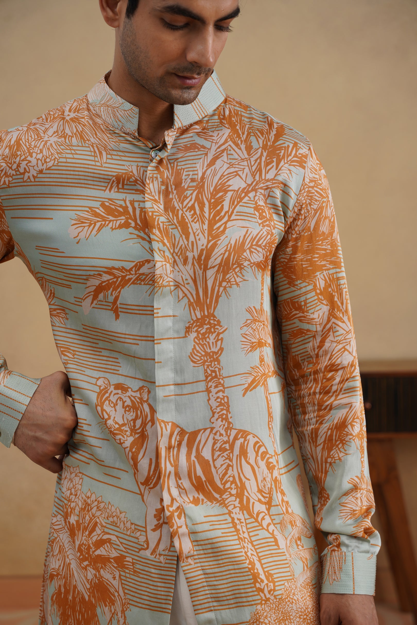STENCIL KURTA(BLUE/TAN)
