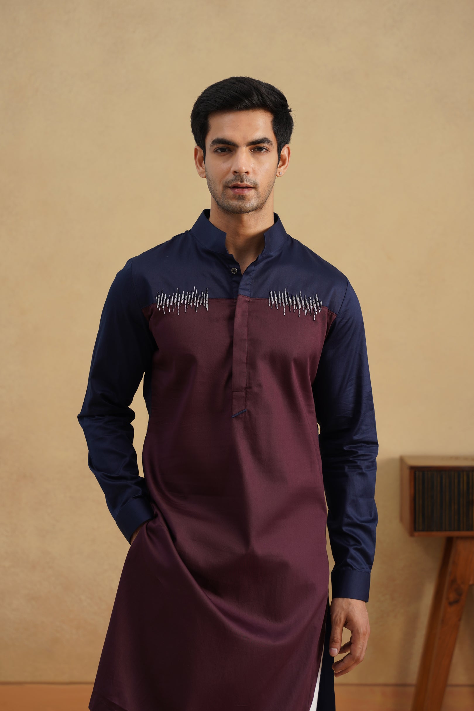 METAL BEAD KURTA (NAVY/PLUM)