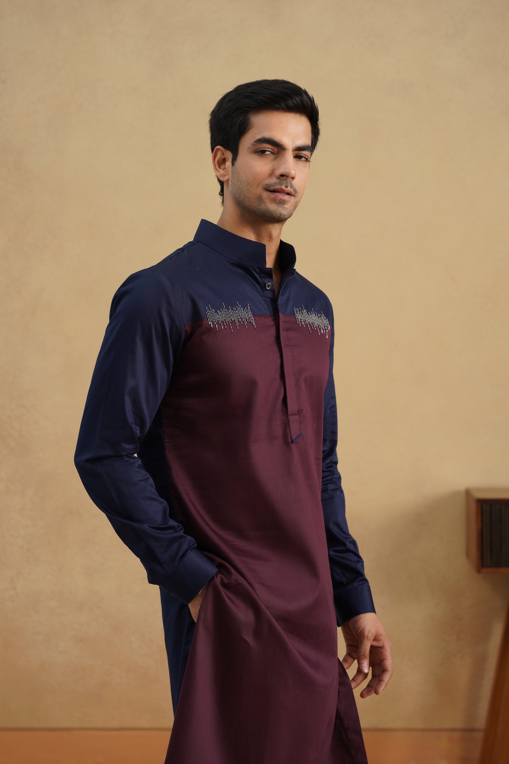 METAL BEAD KURTA (NAVY/PLUM)