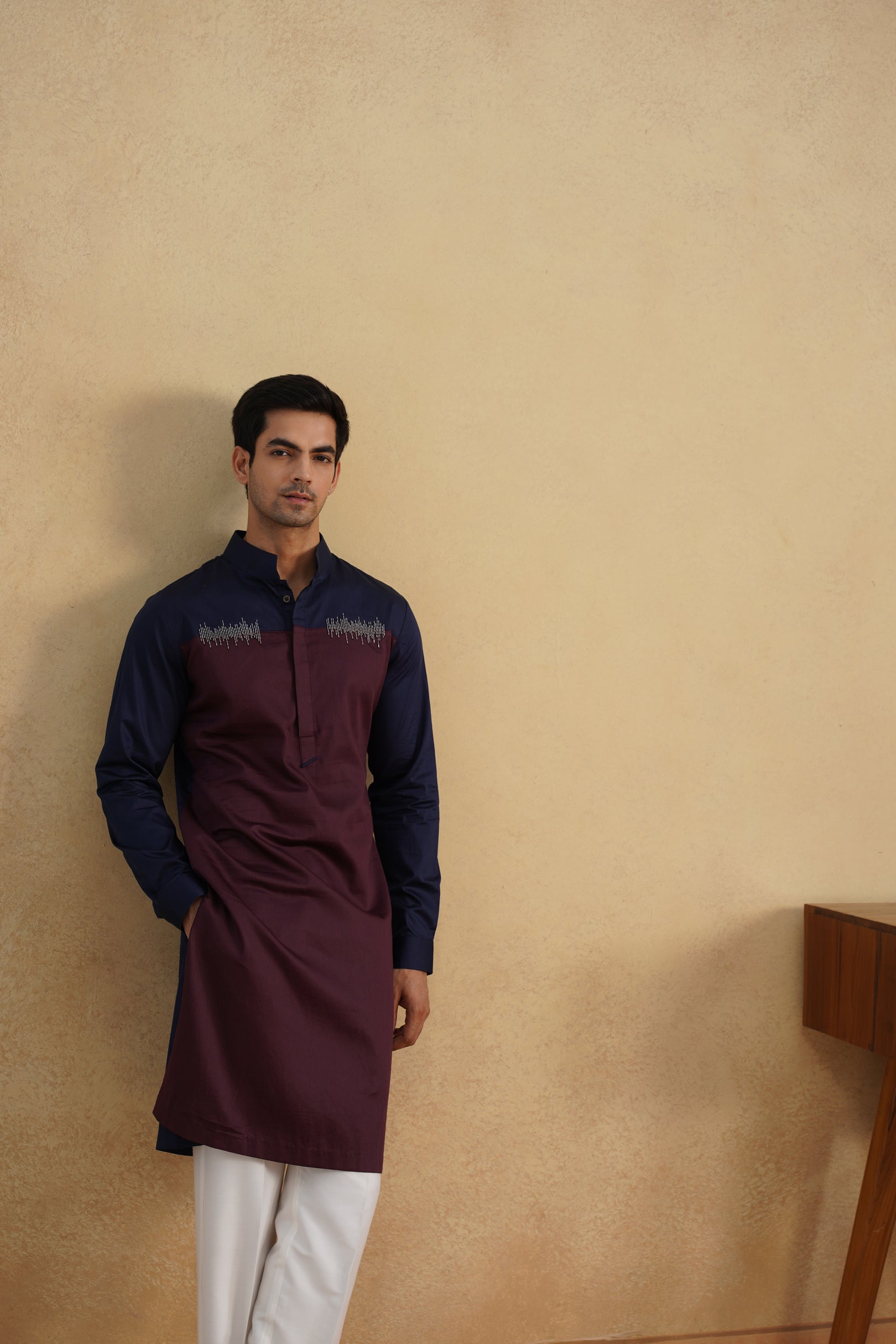 METAL BEAD KURTA (NAVY/PLUM)