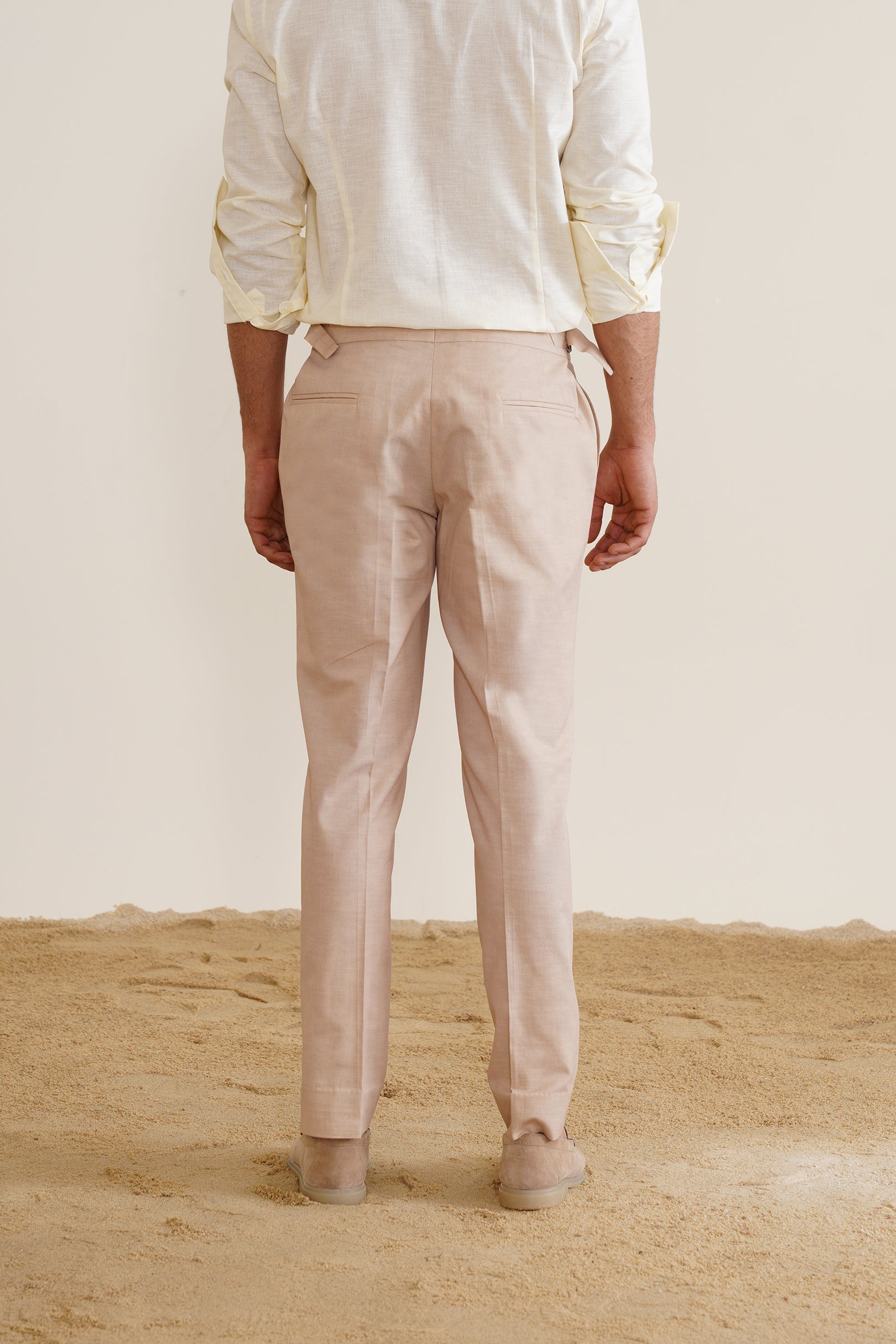 Beige Linen High-Buckle Trousers