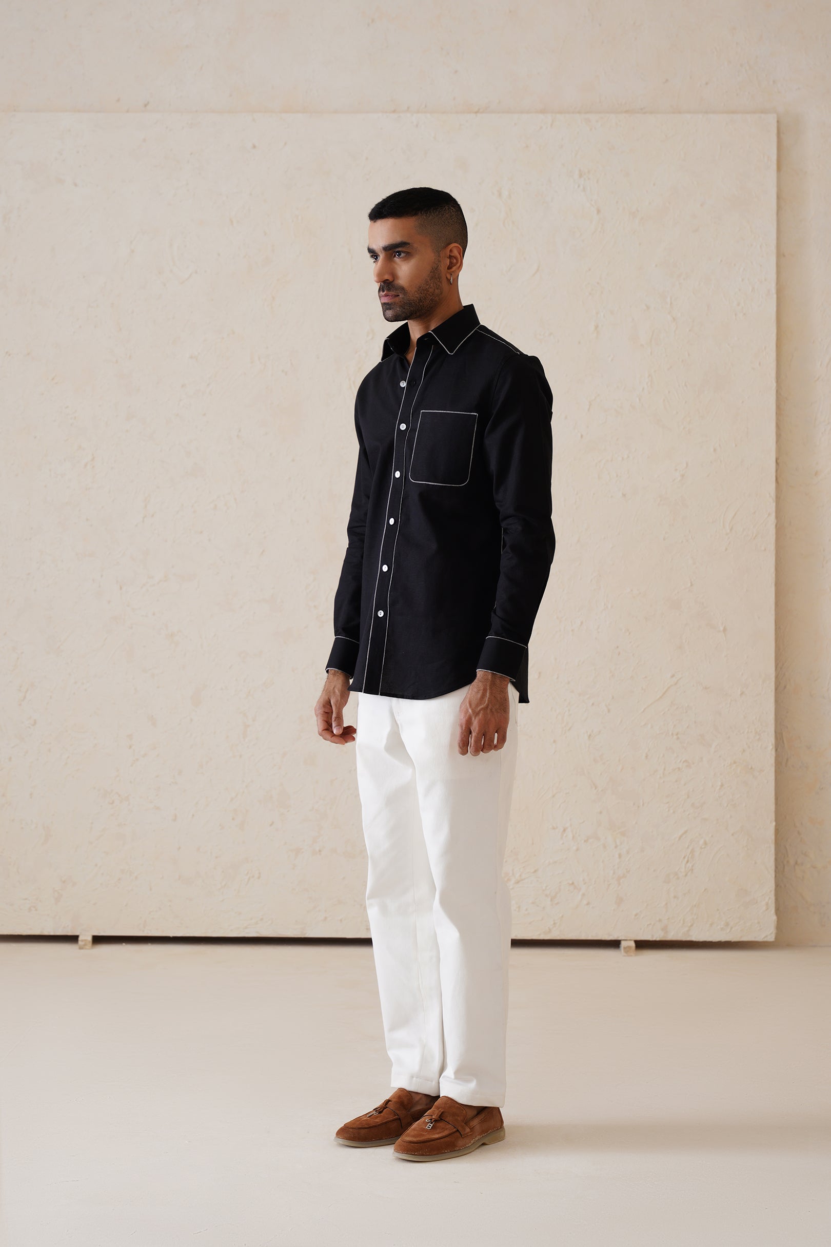 BLACK RAW EDGE SHIRT