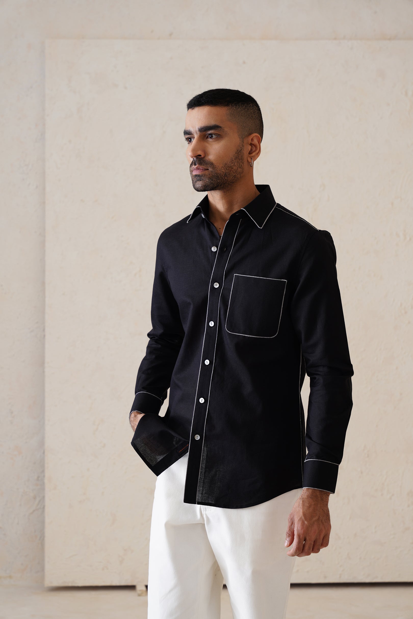 BLACK RAW EDGE SHIRT