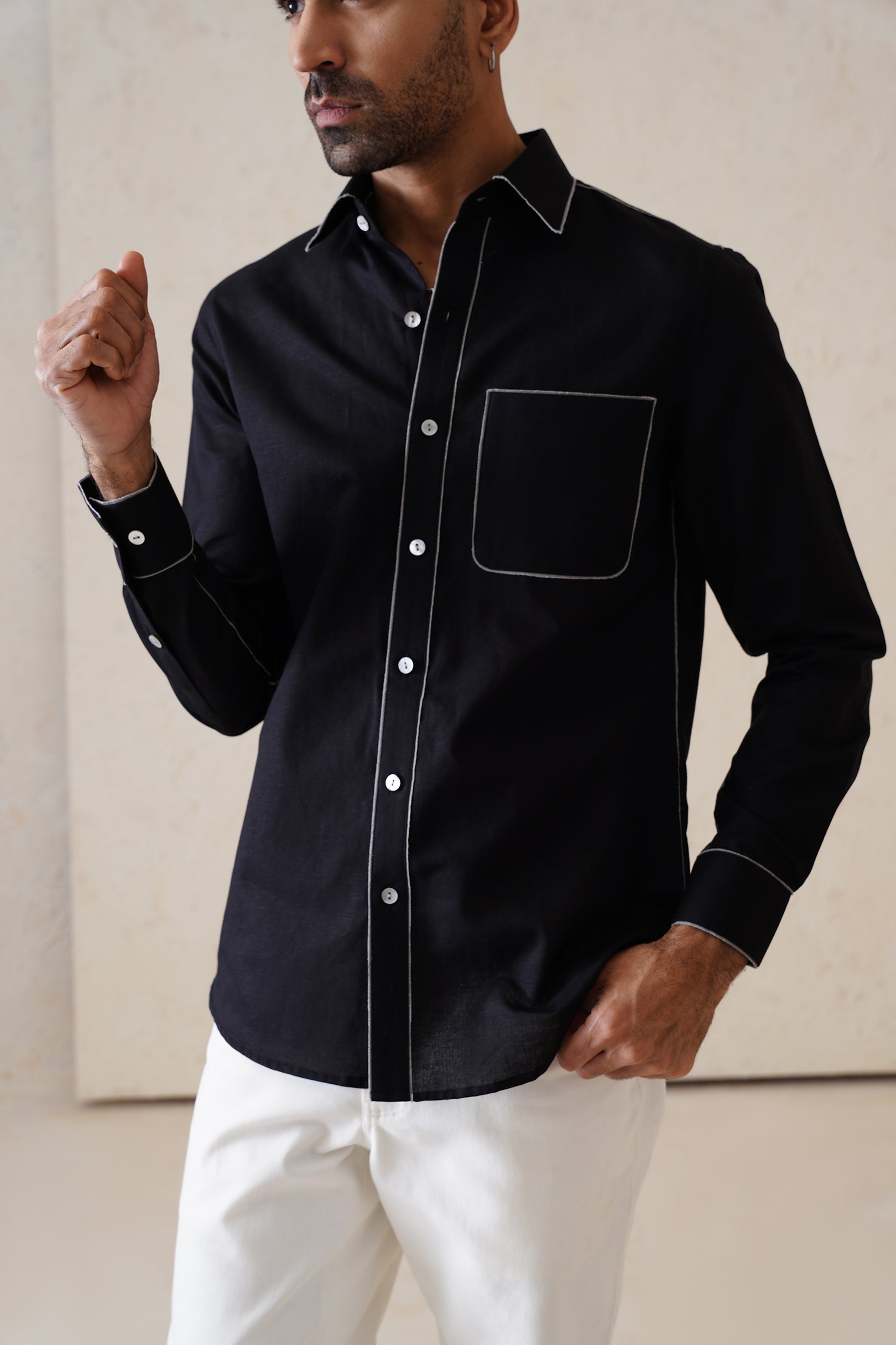 BLACK RAW EDGE SHIRT