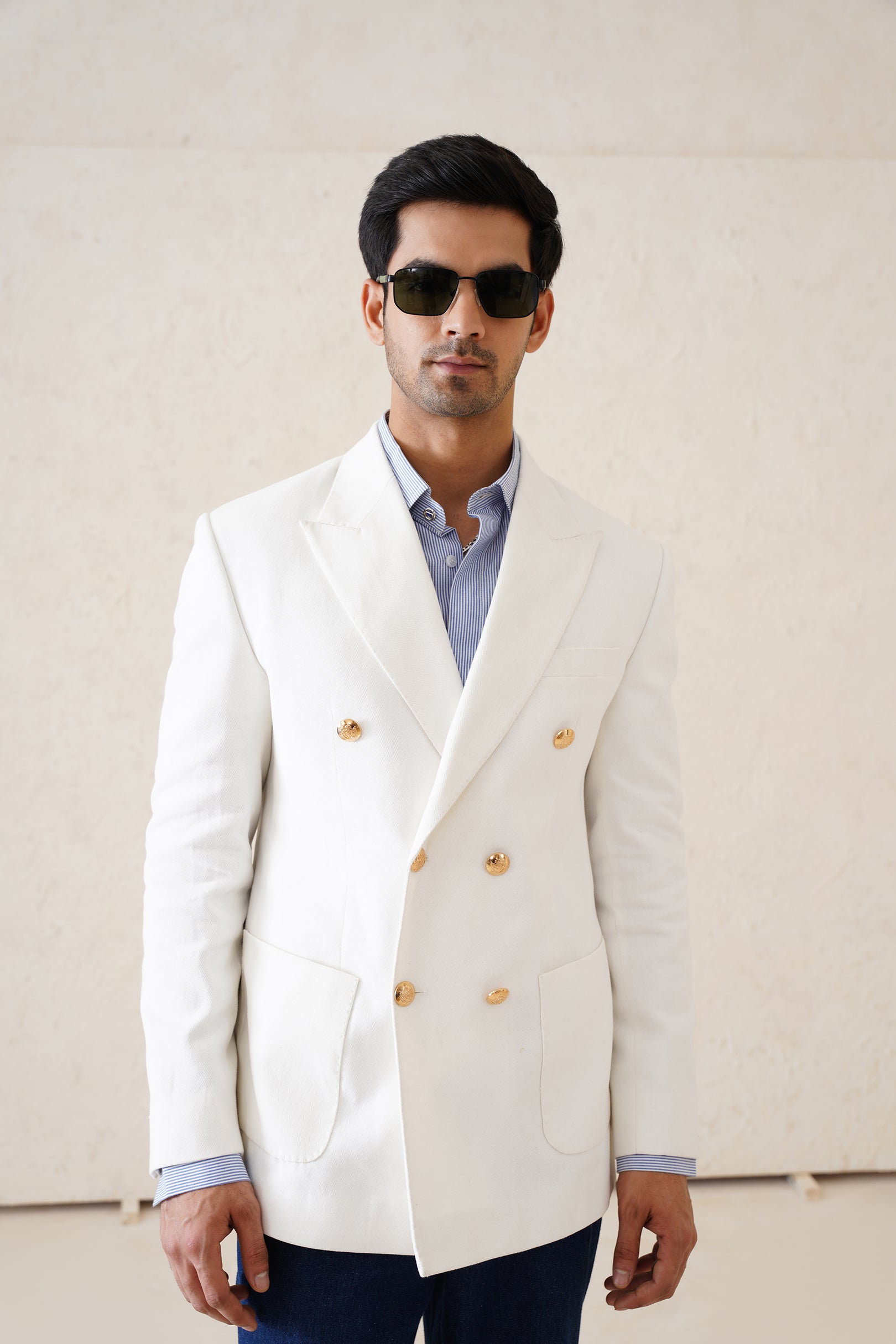 Denim White Blazer