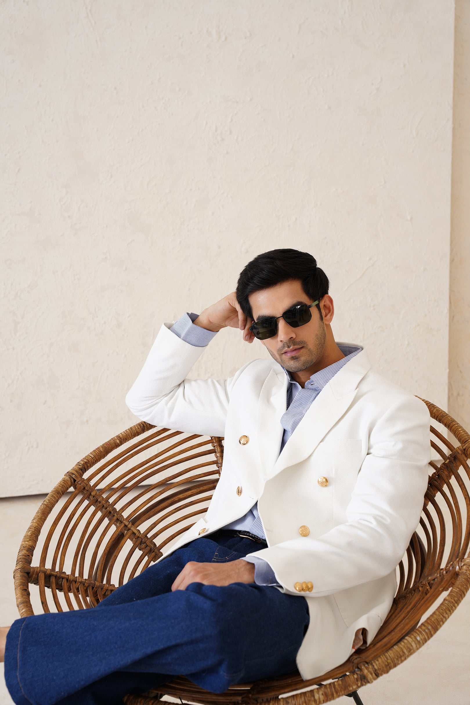 Denim White Blazer