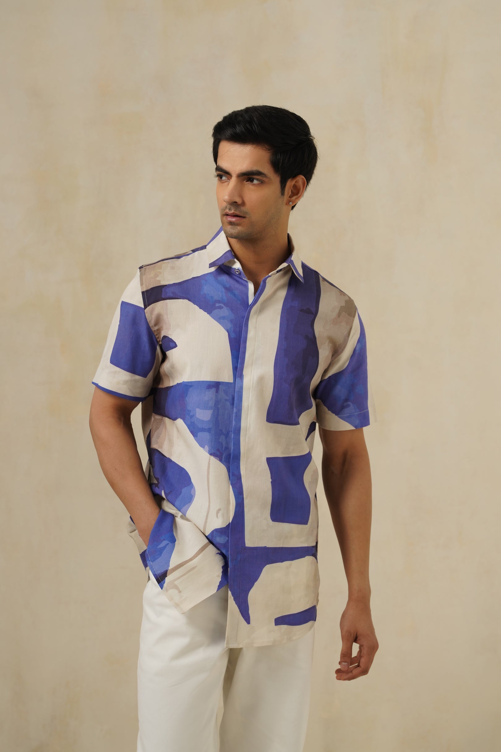 Blue Canvas | Men's Printed Cotton-Linen Shirt