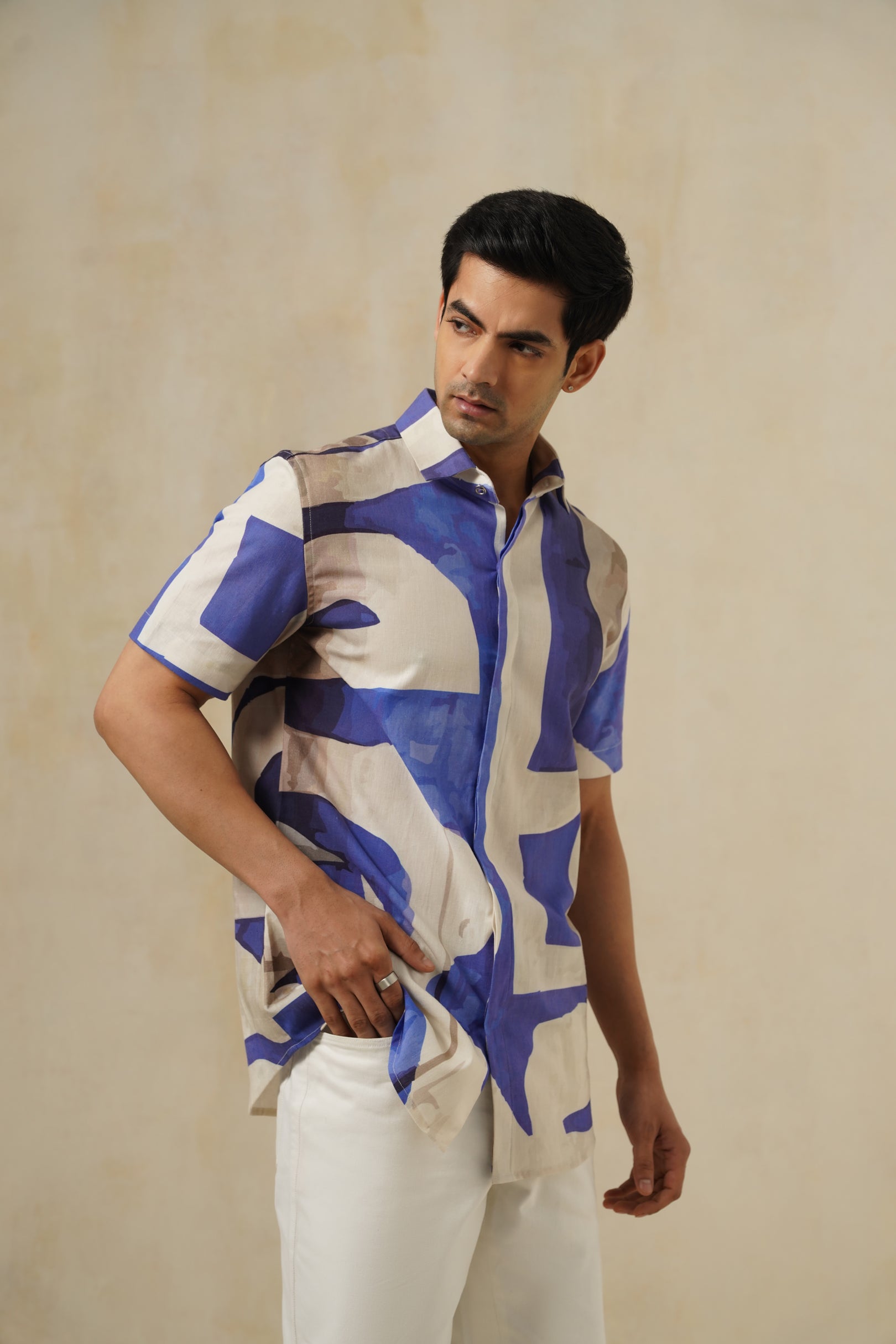 Blue Canvas | Men's Printed Cotton-Linen Shirt