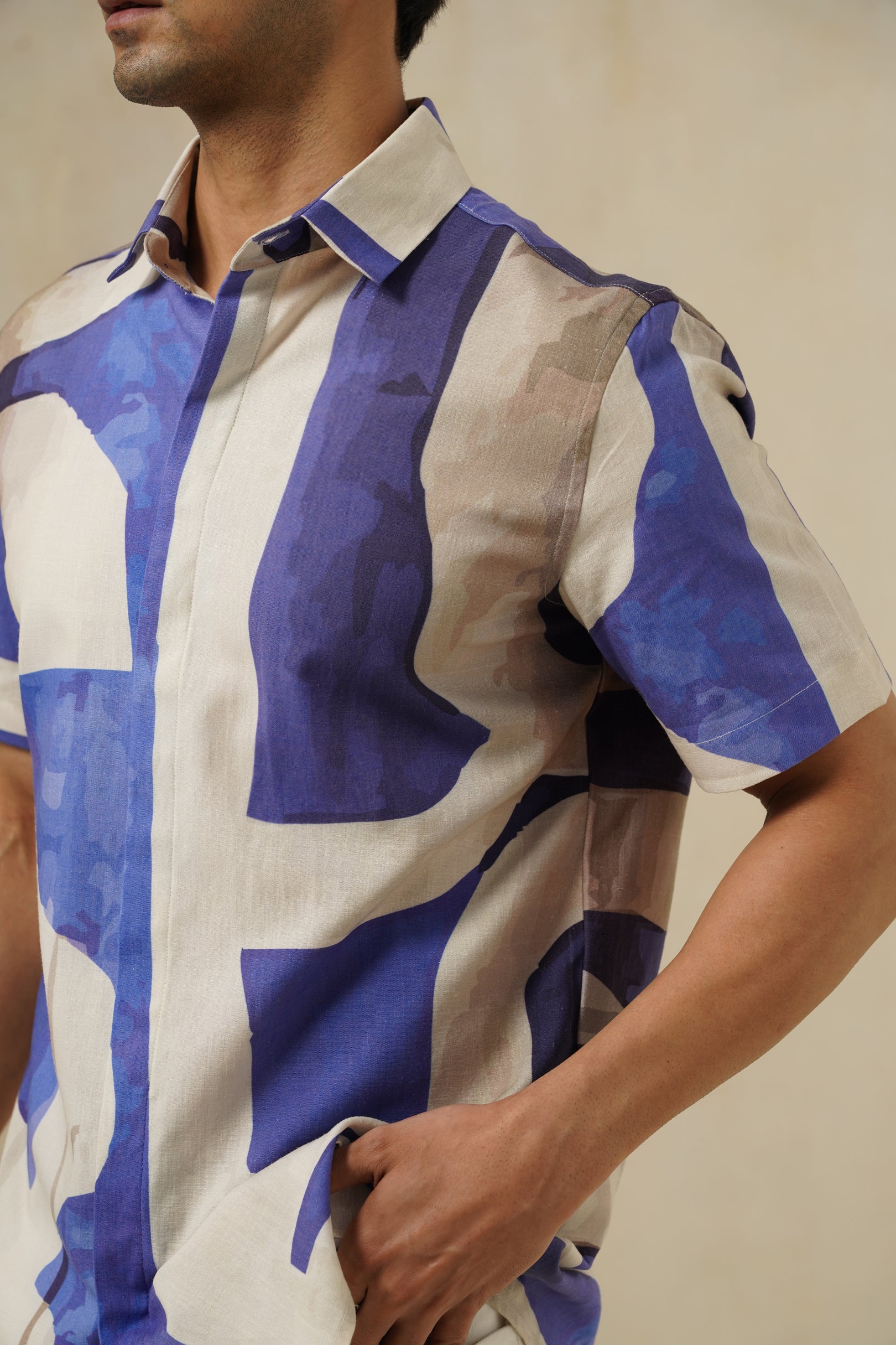 Blue Canvas | Men's Printed Cotton-Linen Shirt