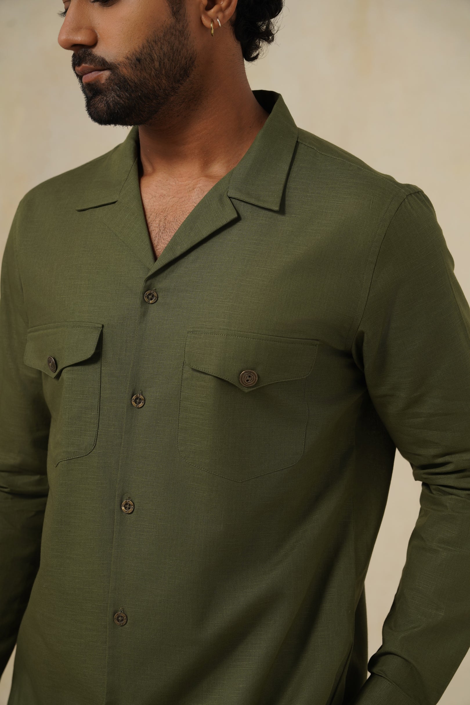 Khaki Safari Shirt | Men's Linen Shirt