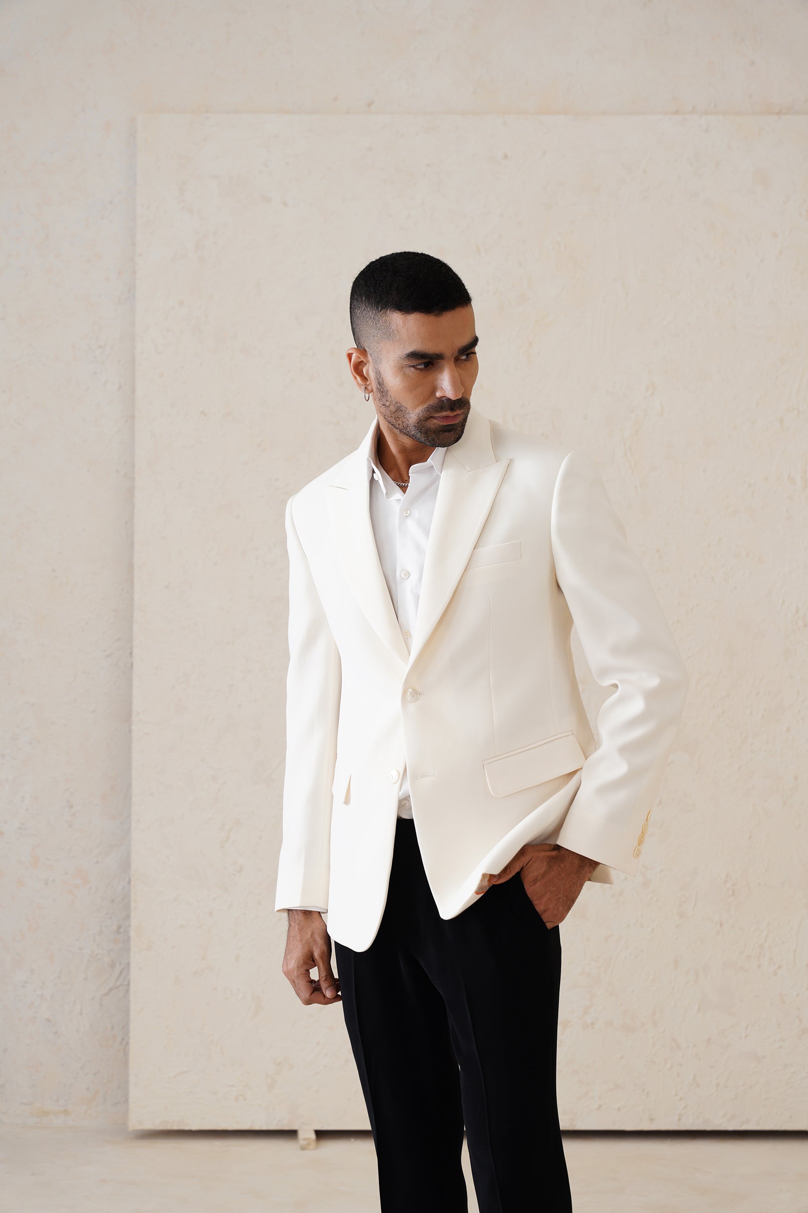 Saqib Saleem in White Tuxedo Jacket