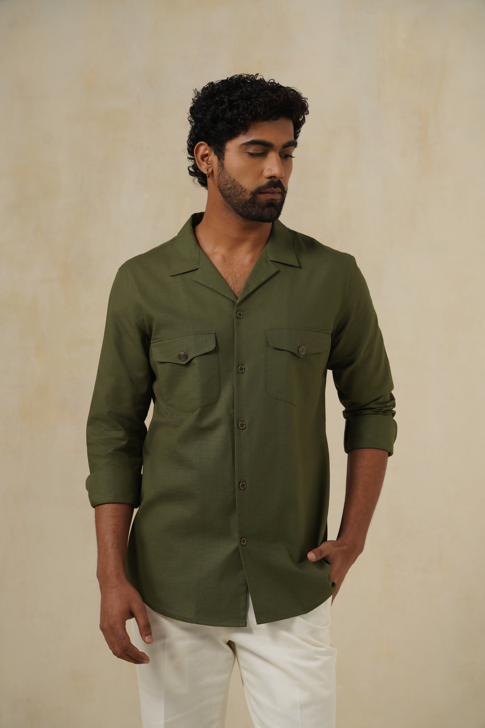 Khaki Safari Shirt | Men's Linen Shirt