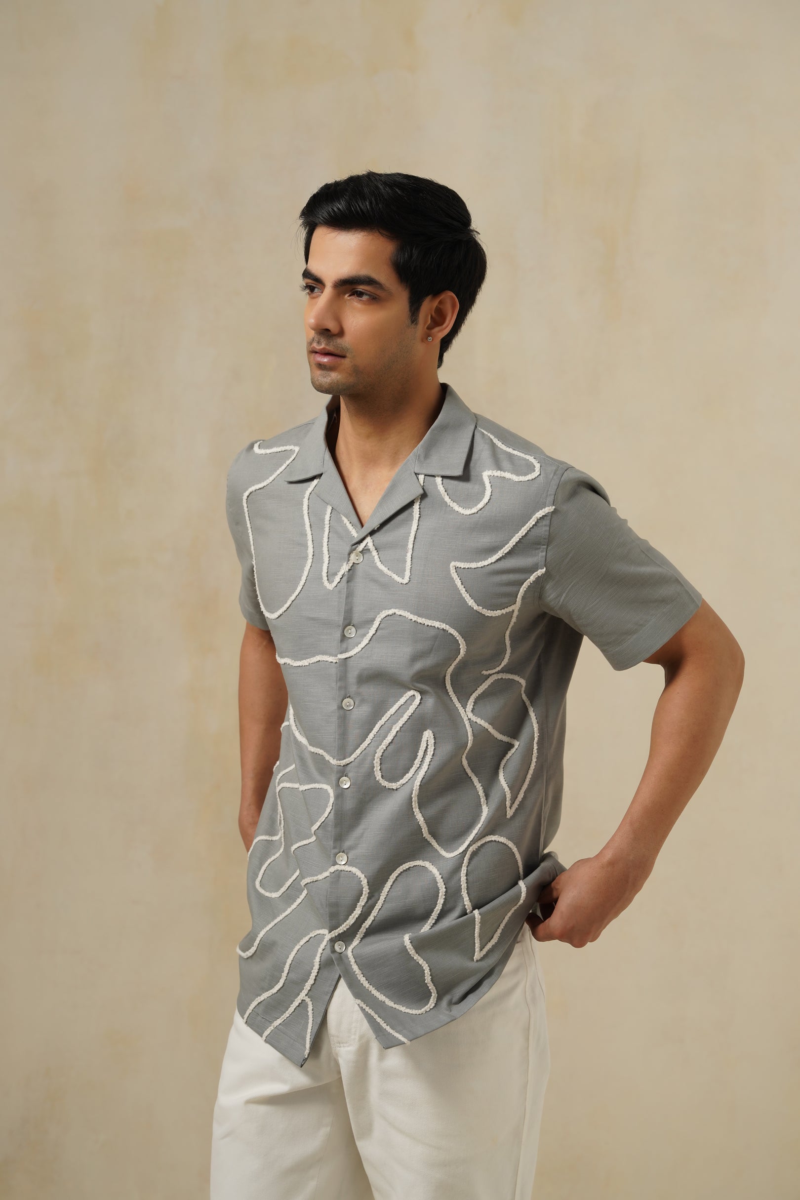 Freeform Grey | Men's Grey Cotton-Linen Shirt