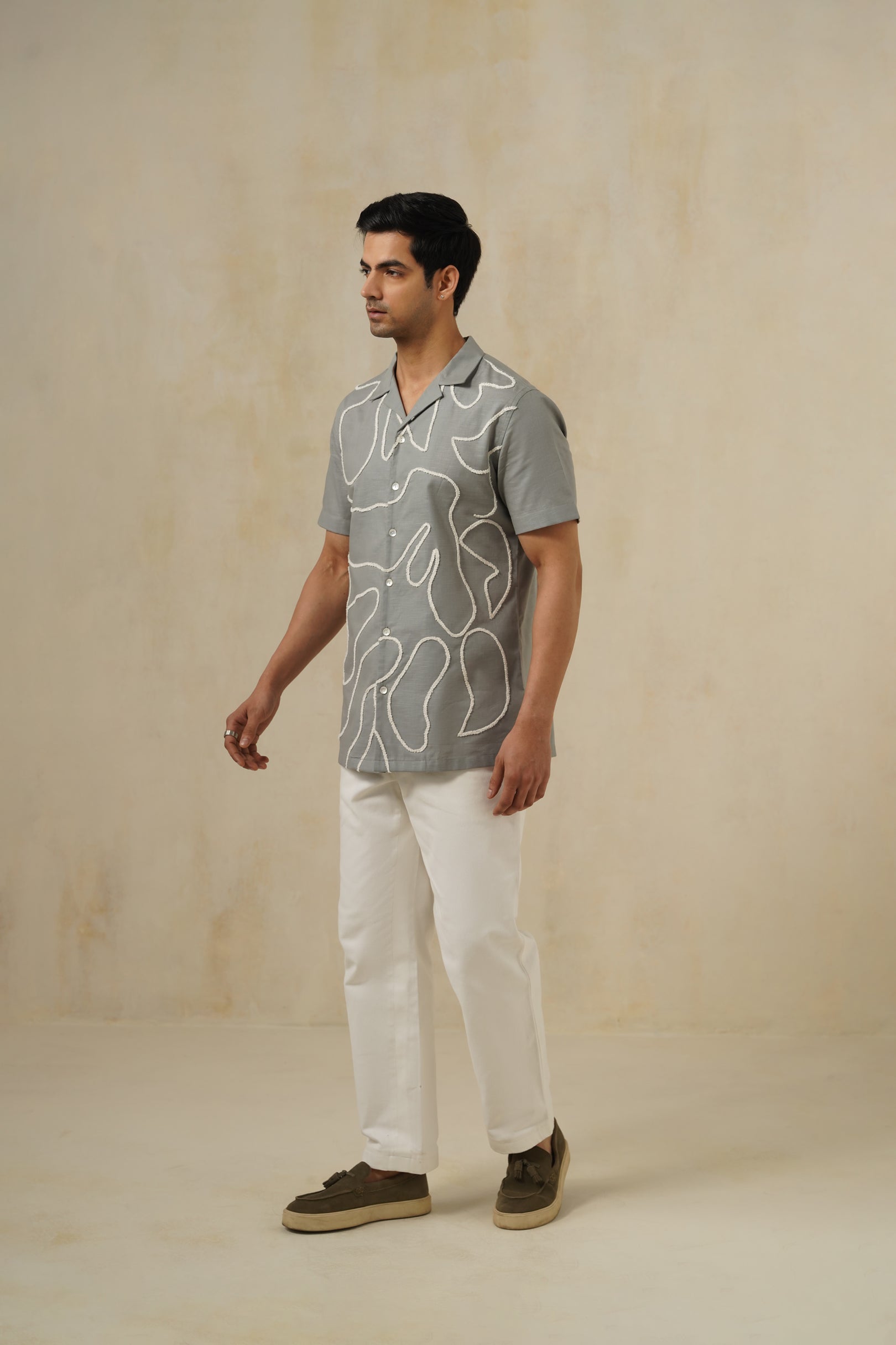 Freeform Grey | Men's Grey Cotton-Linen Shirt