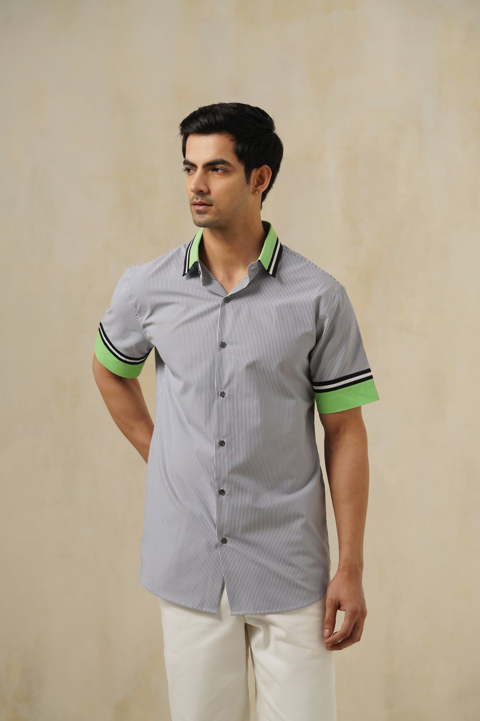Volt Stripe | Men's Pinstripe Emb Cotton Shirt