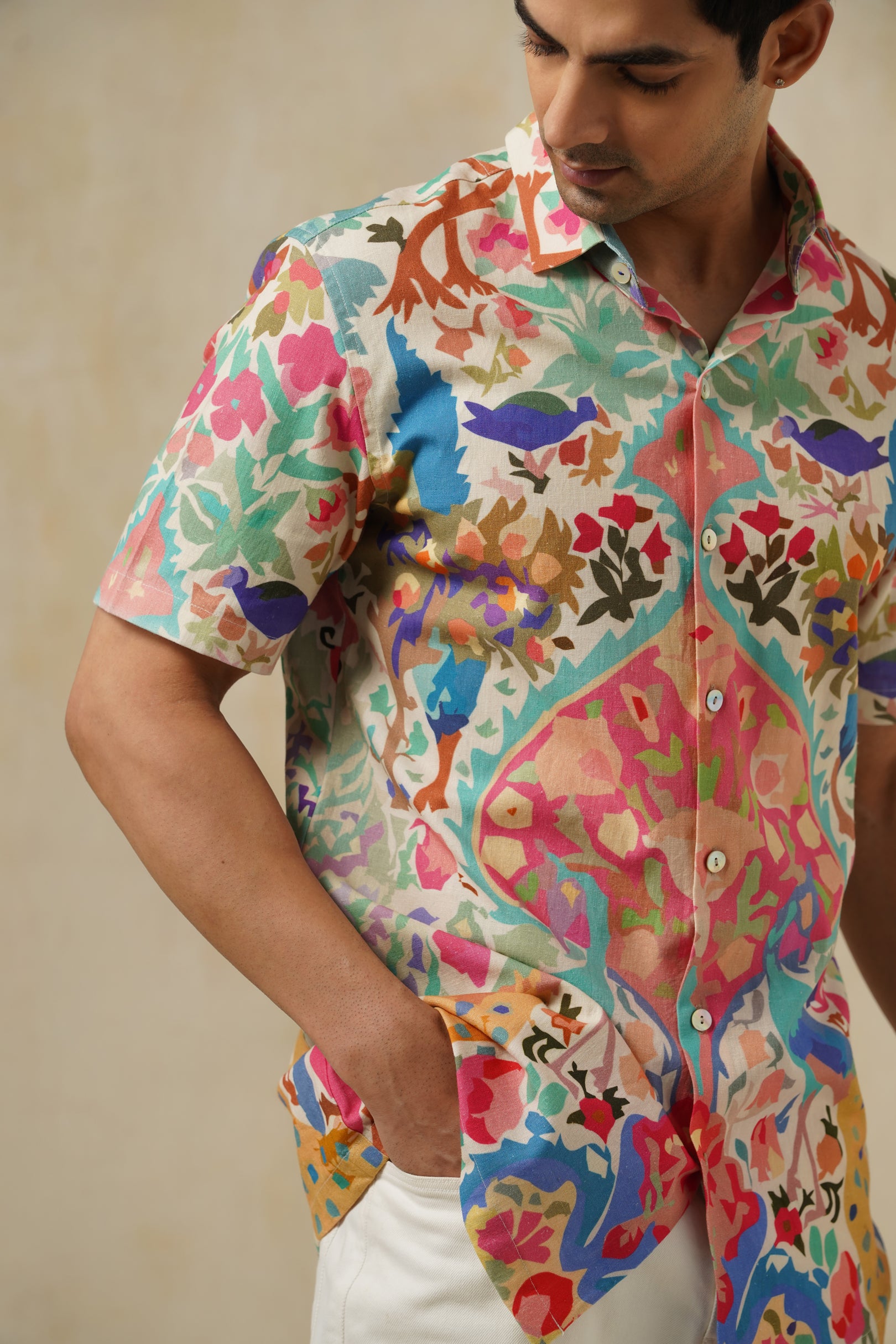 Bloom | Men's Printed Cotton-Linen Shirt