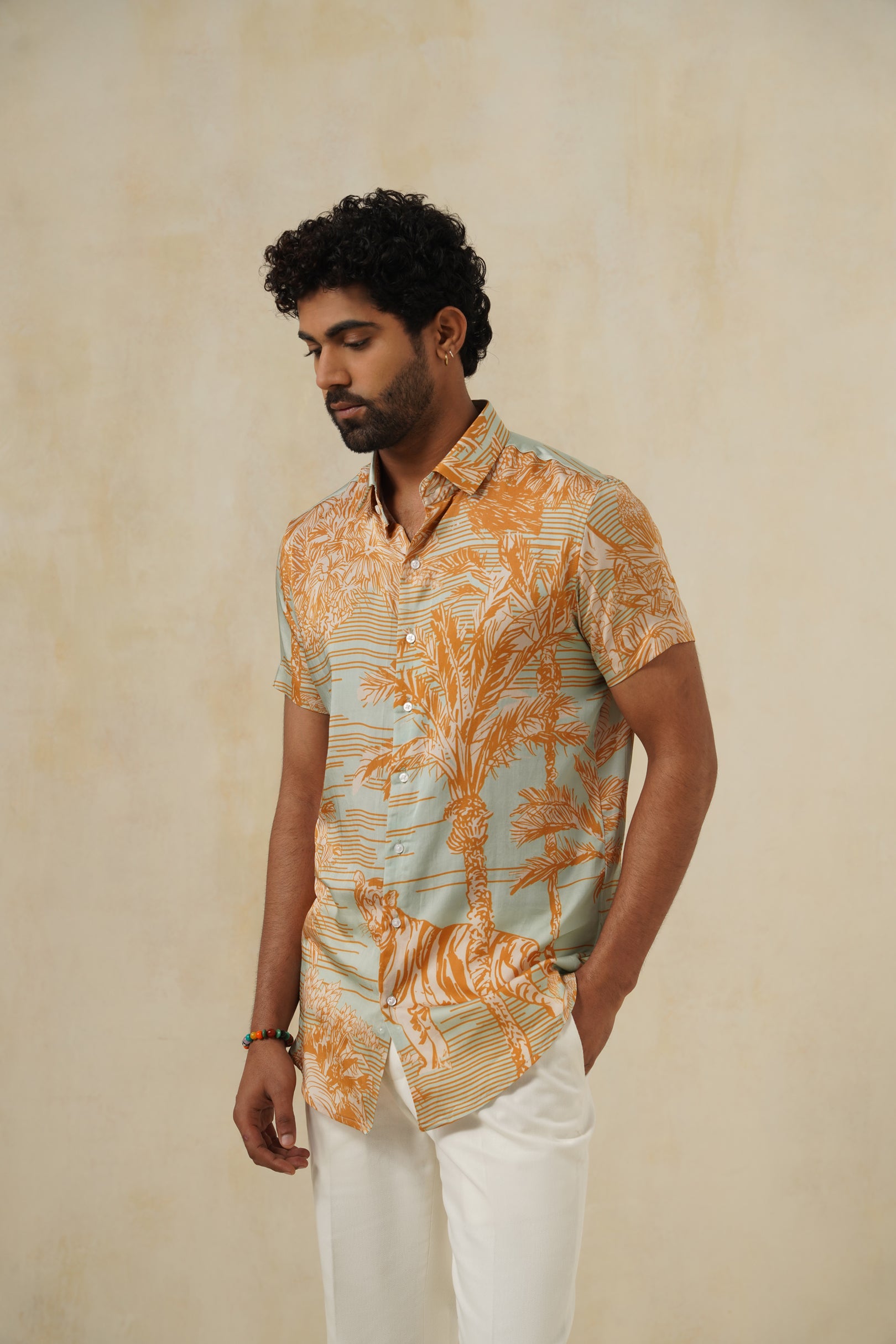 Terra Gold | Men's Printed Cotton-Linen Shirt