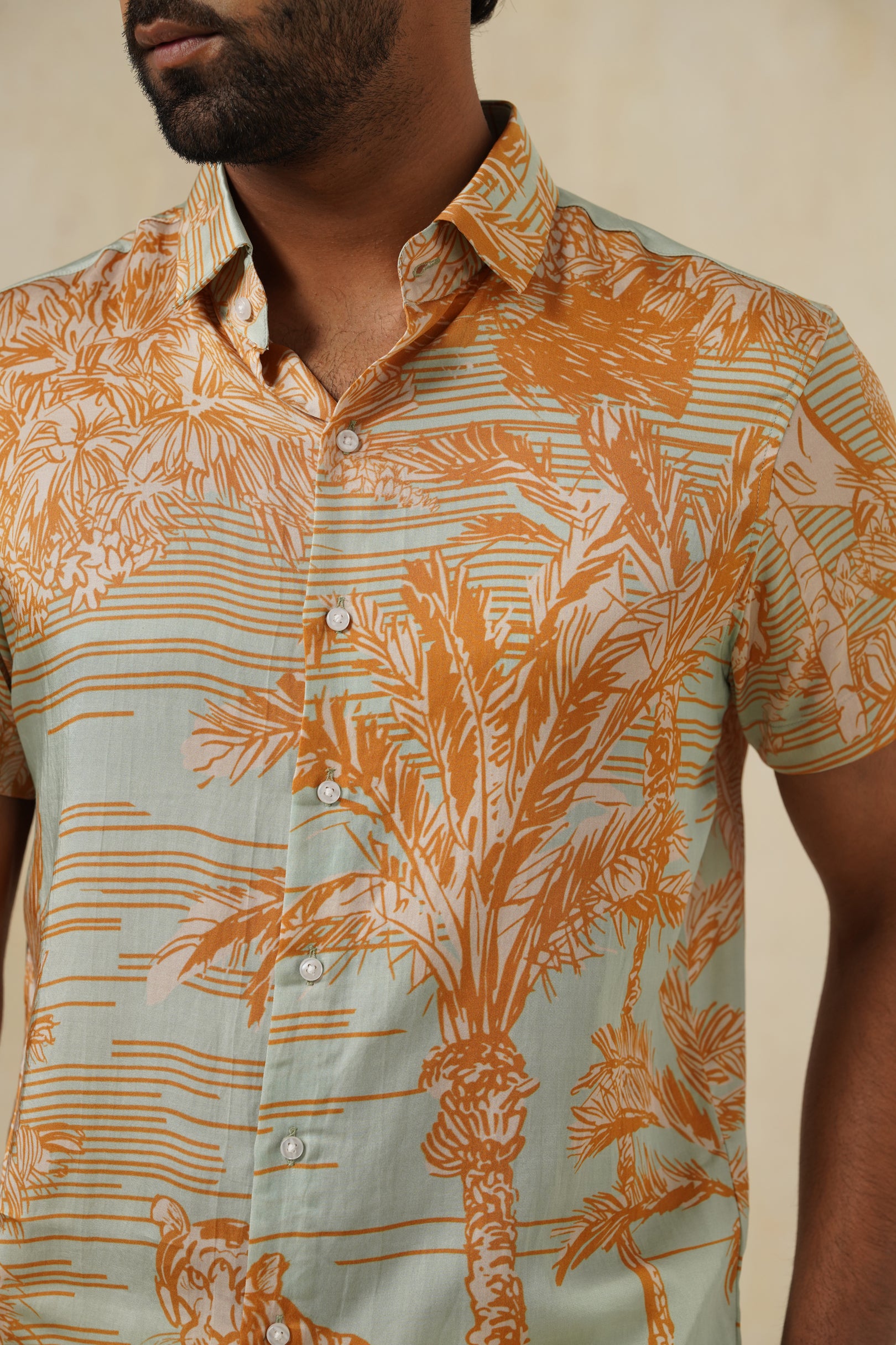 Terra Gold | Men's Printed Cotton-Linen Shirt