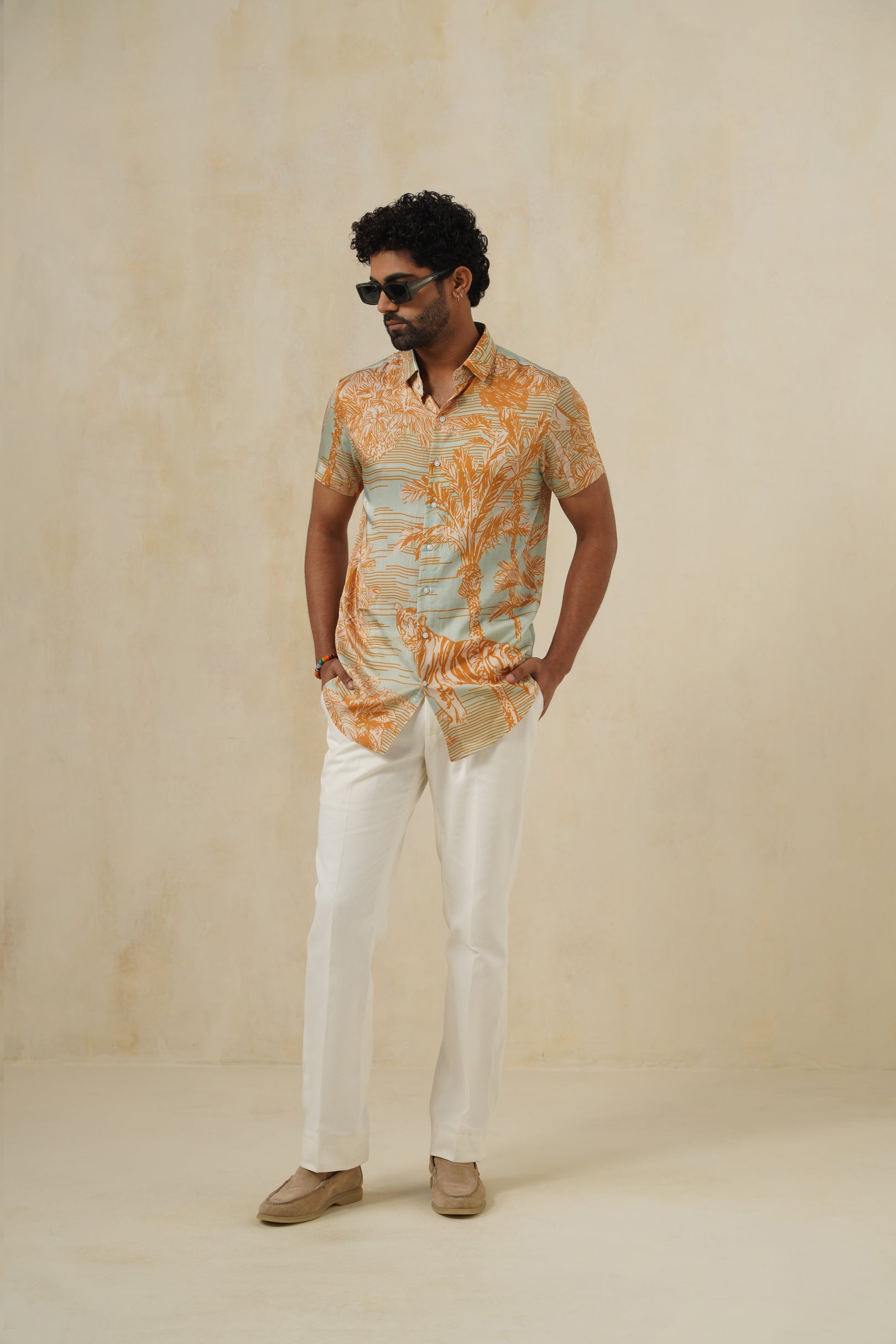 Terra Gold | Men's Printed Cotton-Linen Shirt