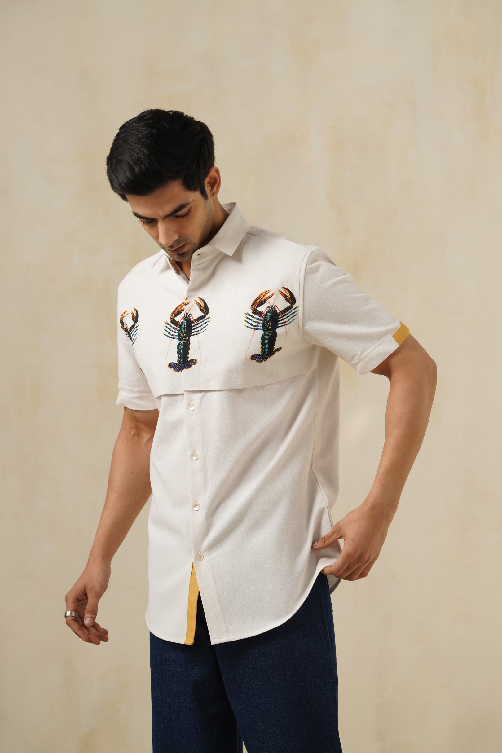Lobster | Men's Printed Cotton-Linen Shirt