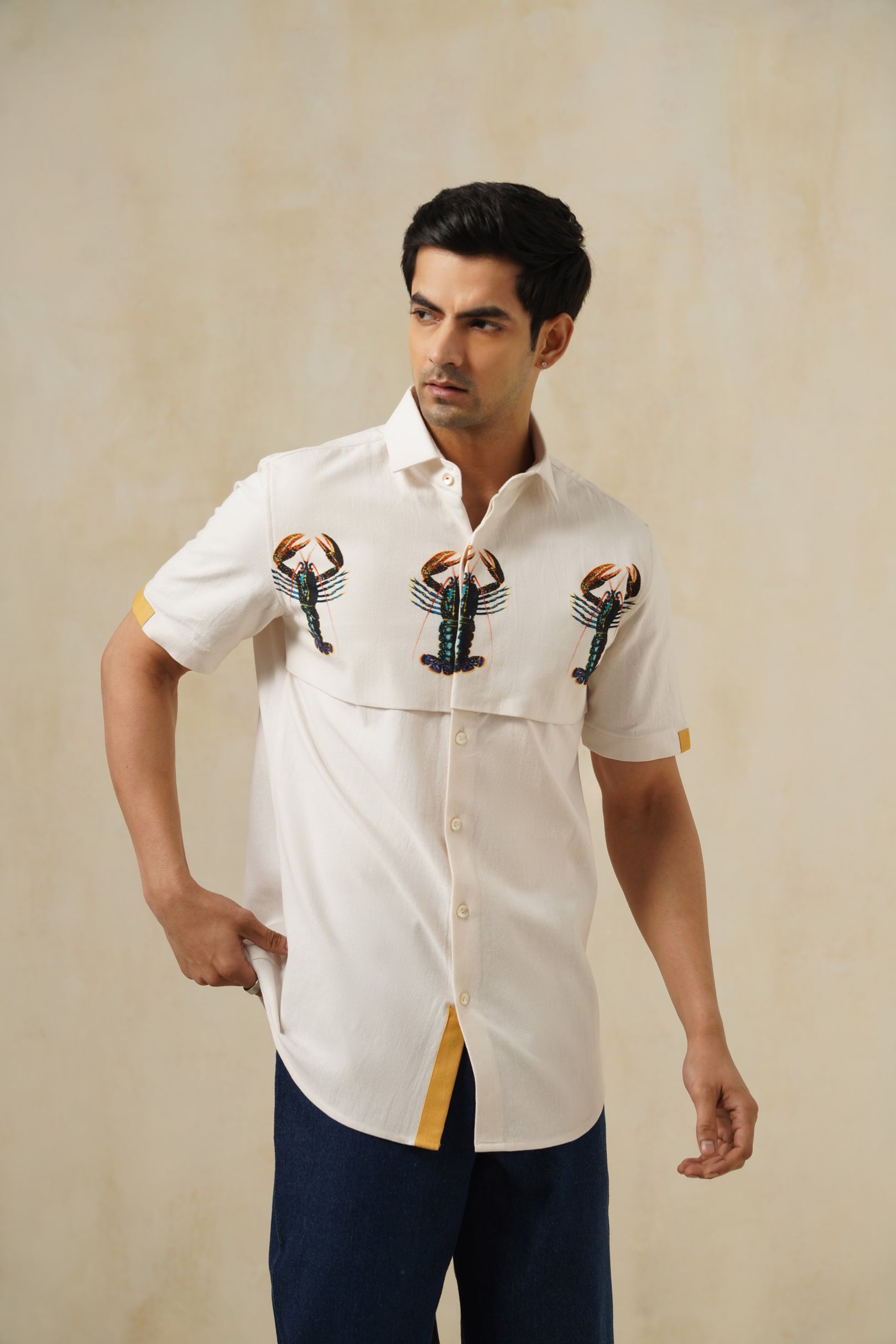 Lobster | Men's Printed Cotton-Linen Shirt