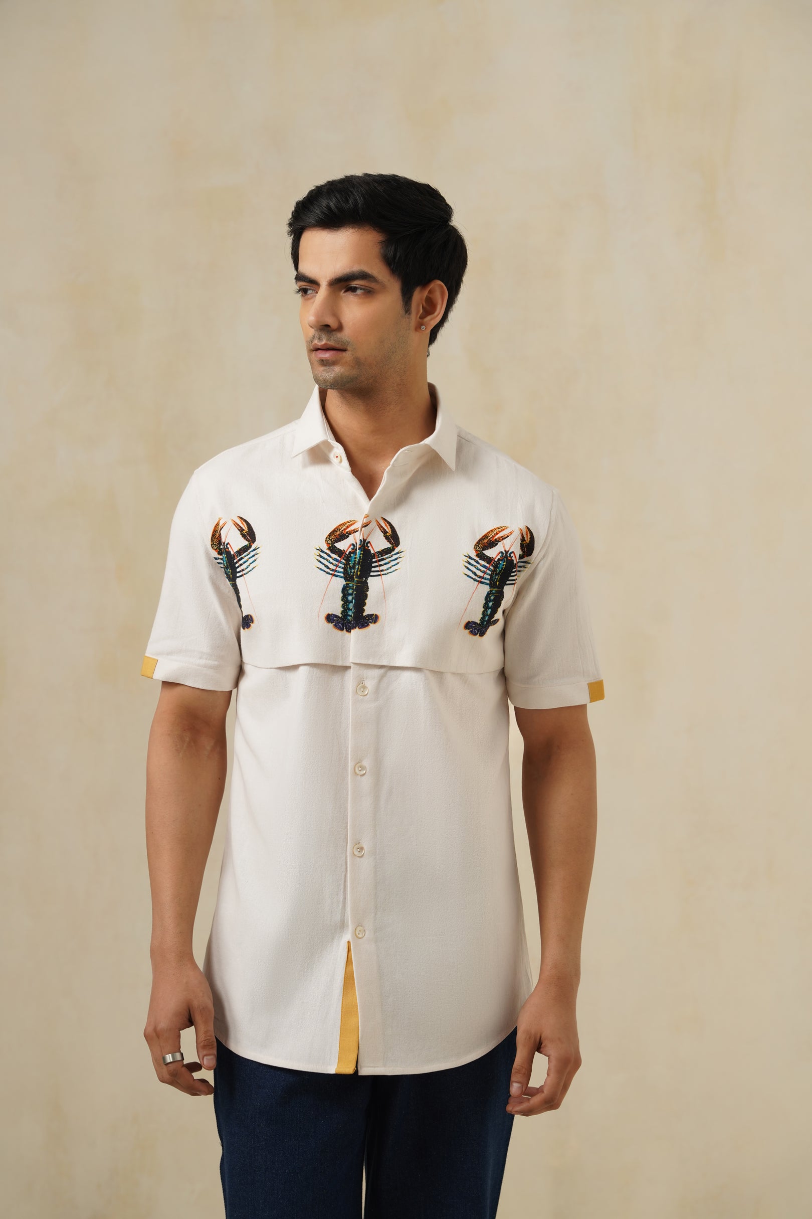 Lobster | Men's Printed Cotton-Linen Shirt